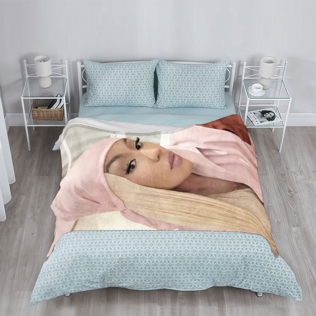 Cardi B in Pink Headwrap and Matching Outfit, Stylish and Elegant Portrait - Blankets