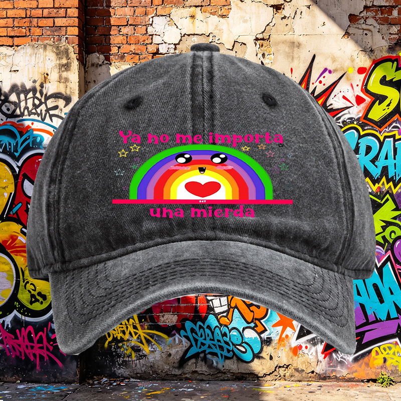 Unisex Classic Washed Cap with Rainbow Face and 