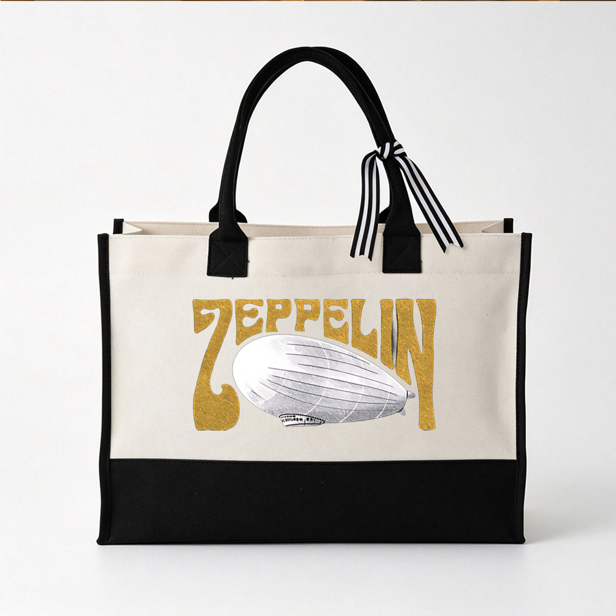 Led Zeppelin Band Logo with Airship Graphic - Canvas patchwork gift tote bag