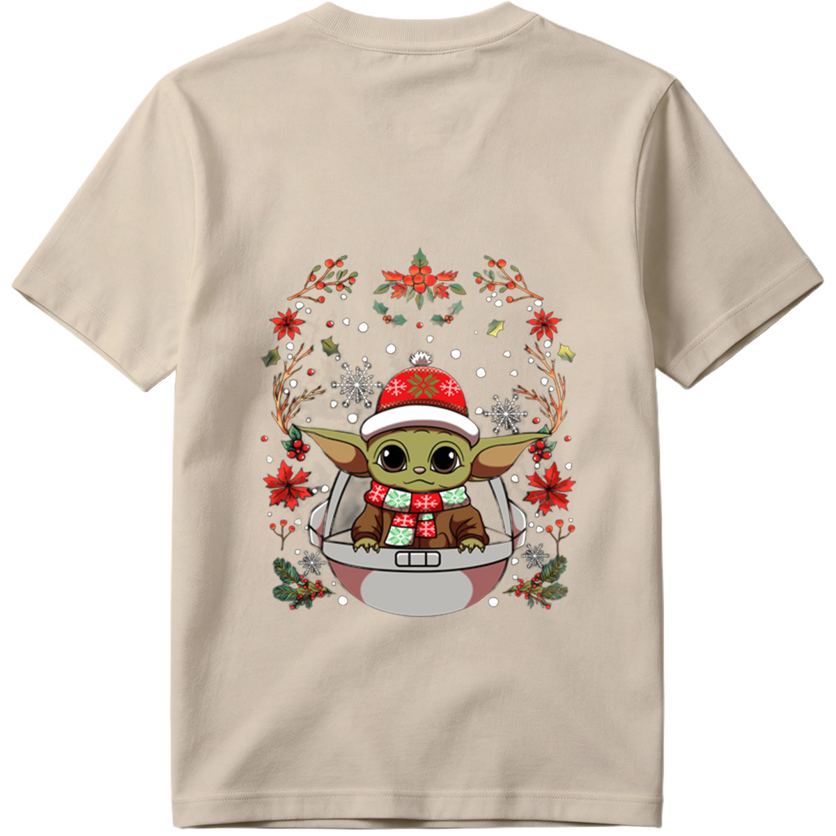 Baby Yoda in Christmas Hat and Scarf - Tee