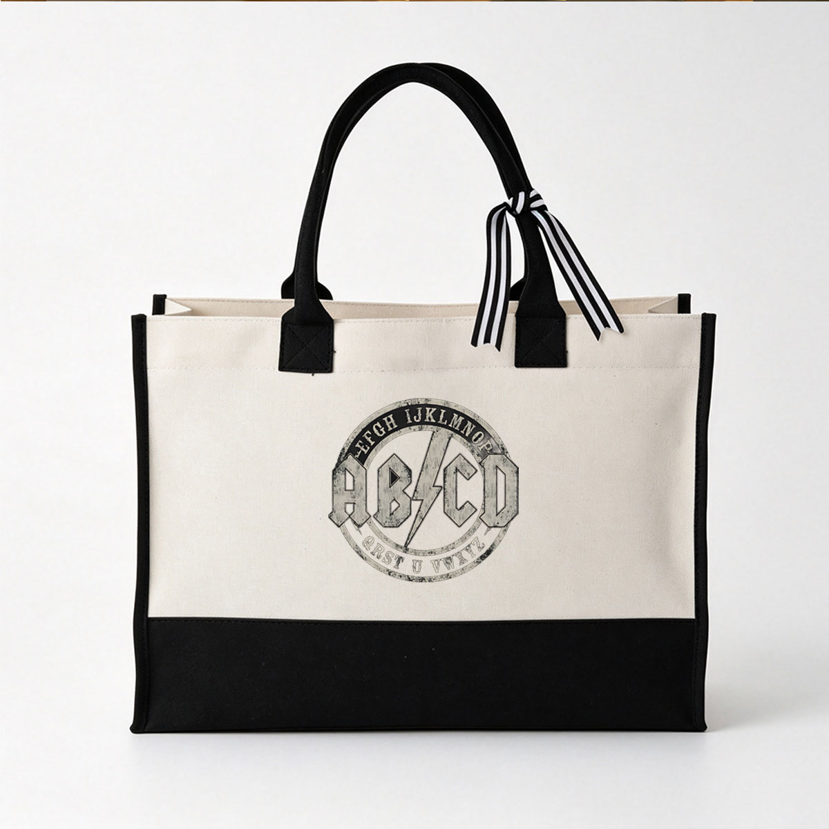 AC/DC Logo with Alphabet Circle Design - Canvas patchwork gift tote bag