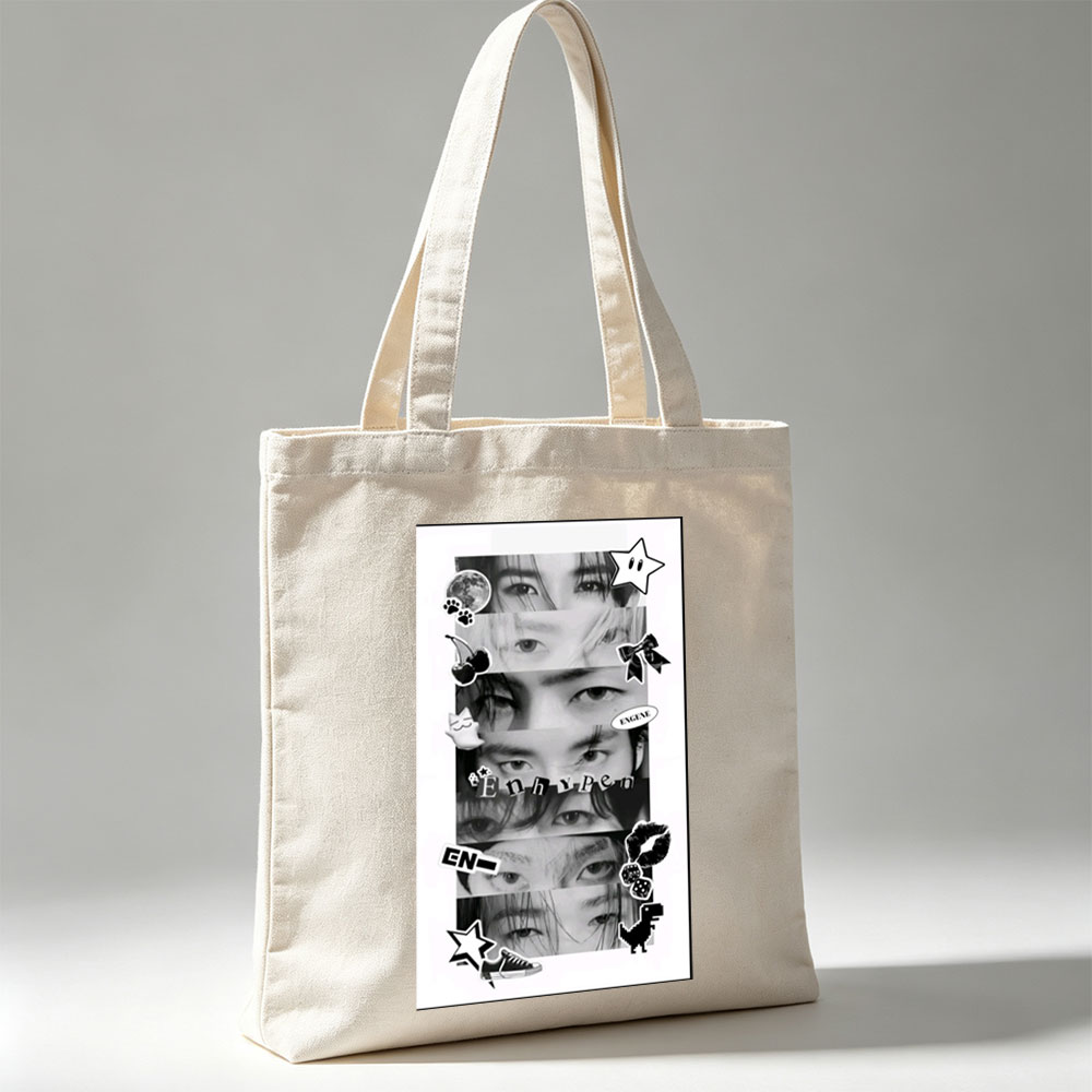 Enhypen Eyes Collage Black and White Sticker Art - Canvas tote bags