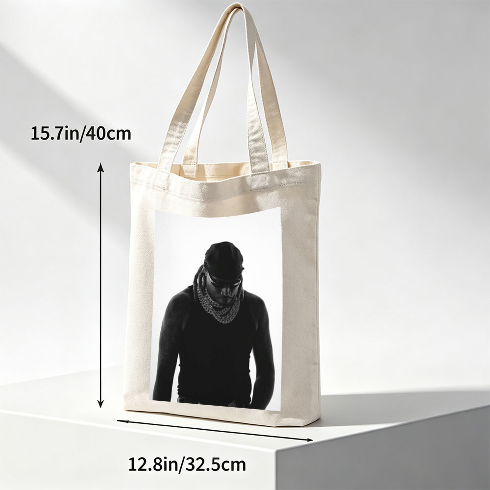 Lil Wayne in a striking black and white portrait wearing a bandana, sunglasses, and a thick chain necklace. - Canvas tote bags