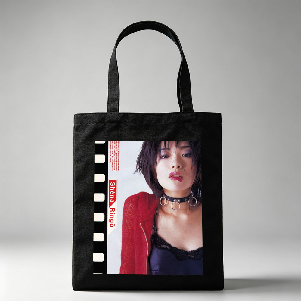Shena Ringo in a Bold Red Cardigan and Choker Necklace with Edgy Fashion Style - Canvas tote bags