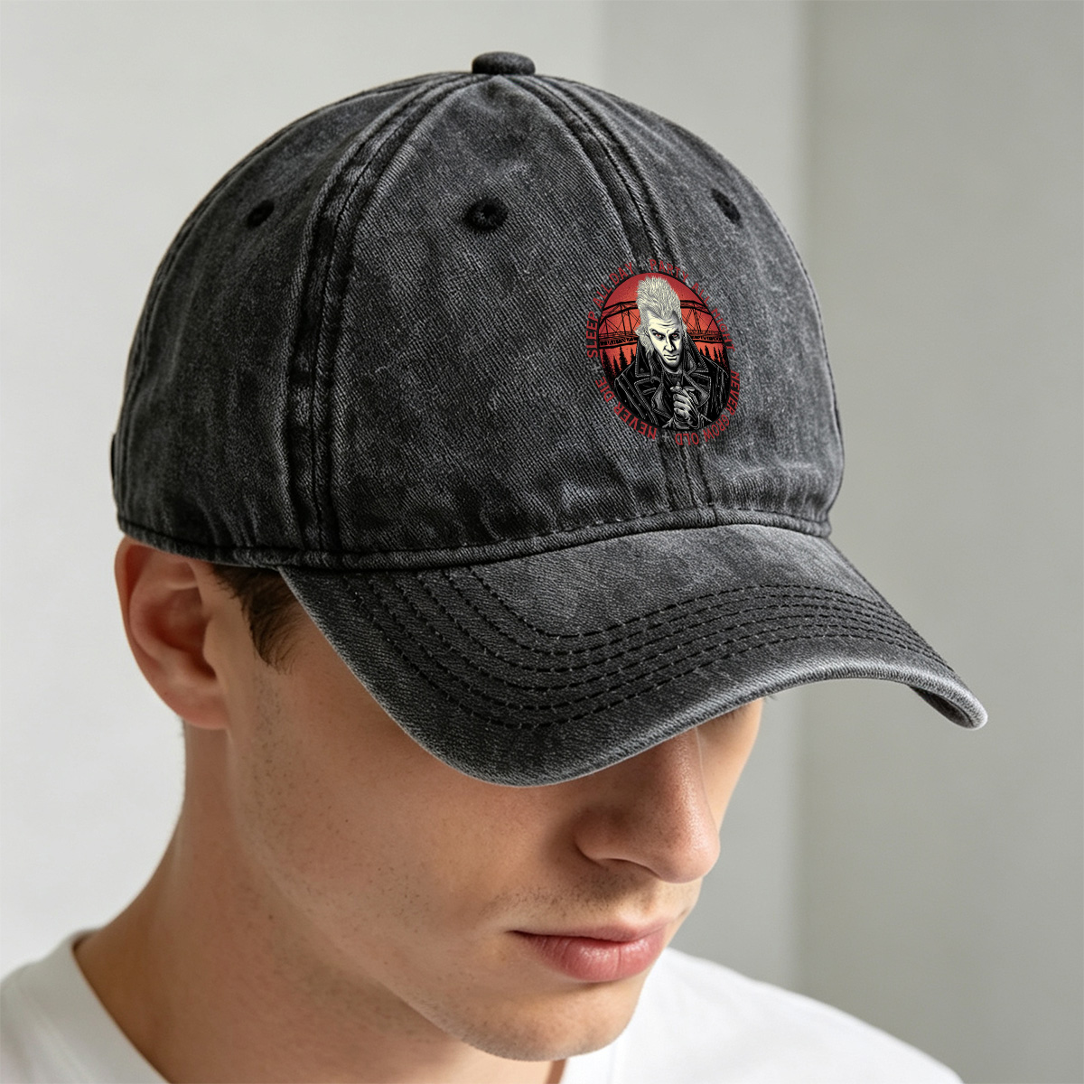 Johnny Silverhand: Sleep All Day, Party All Night, Never Grow Old, Never Die - Washed Denim - Baseball Cap