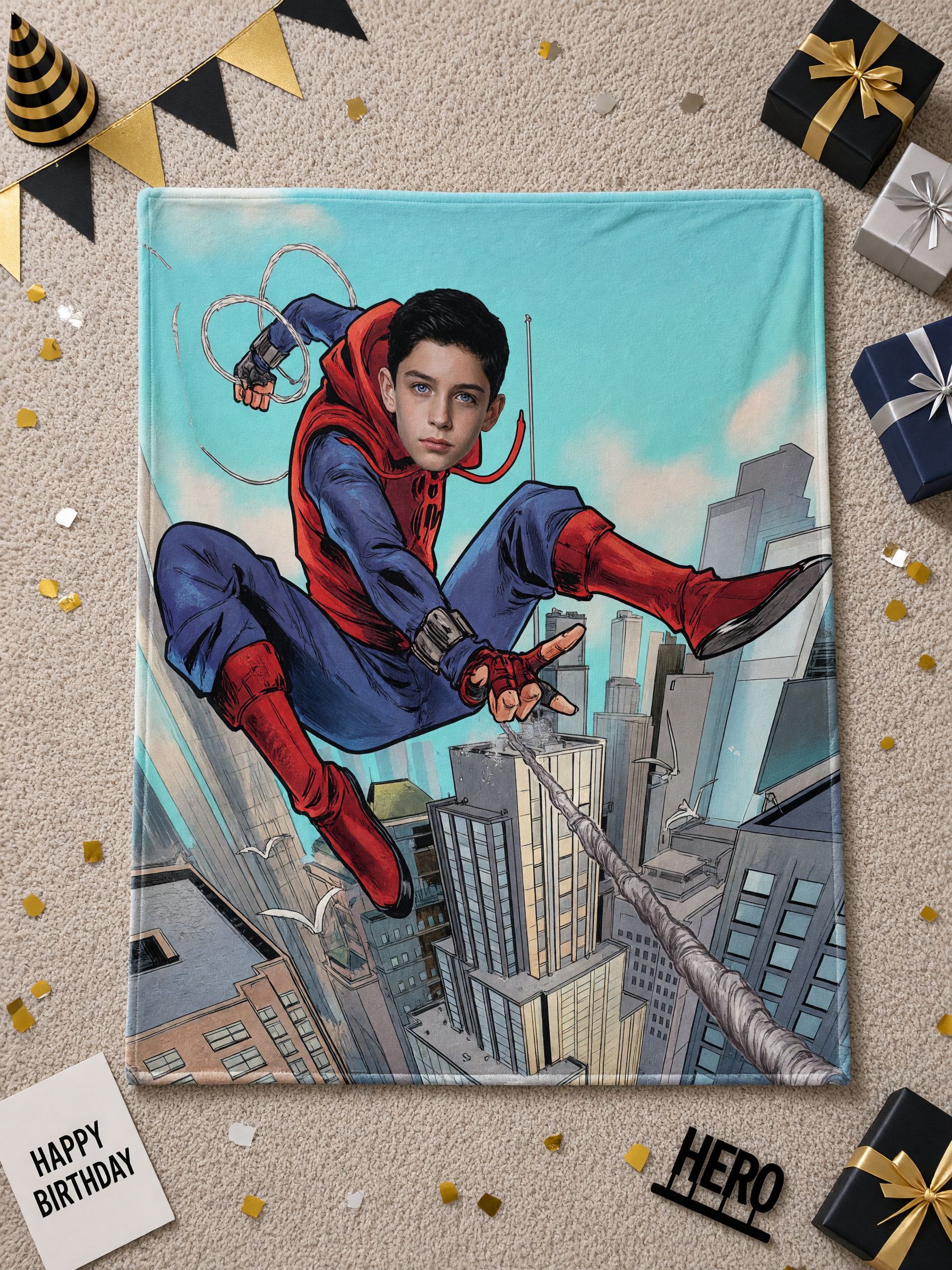 Custom Face Superhero Flannel Throw Blanket Personalized Photo Comic Character Warm Plush Fleece Bed Couch Travel