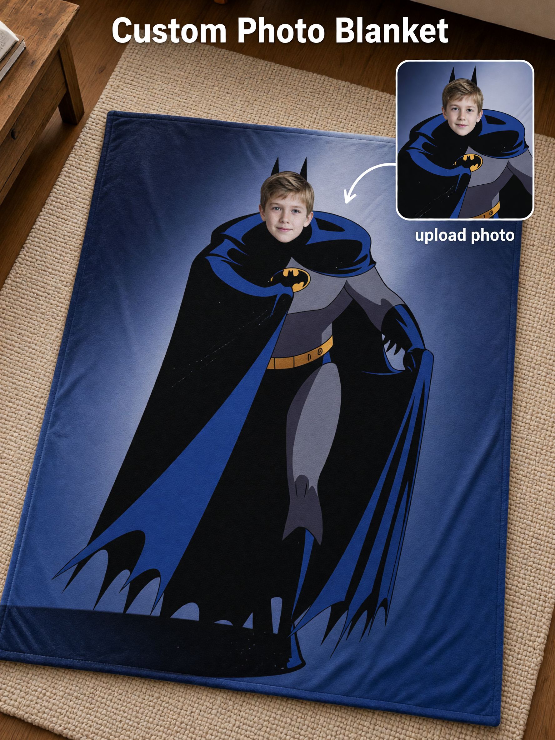 Personalized Superhero Face Photo Flannel Throw Blanket Custom Soft Fleece Bed Couch Quilt Unique Gift for Kids