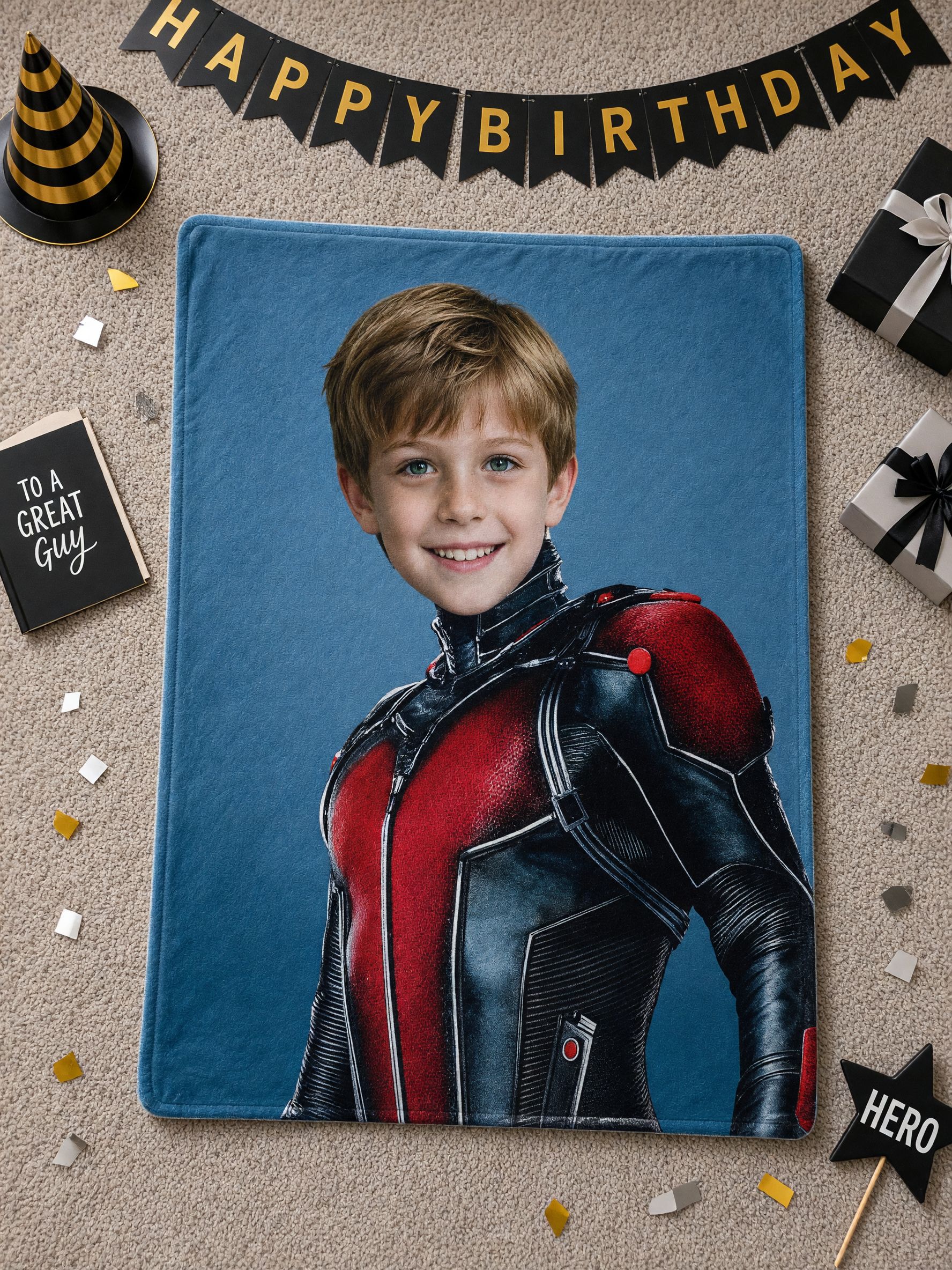 Custom Superhero Face Blanket Personalized Photo Flannel Throw Soft Plush Keepsake Gift for Kids and Family