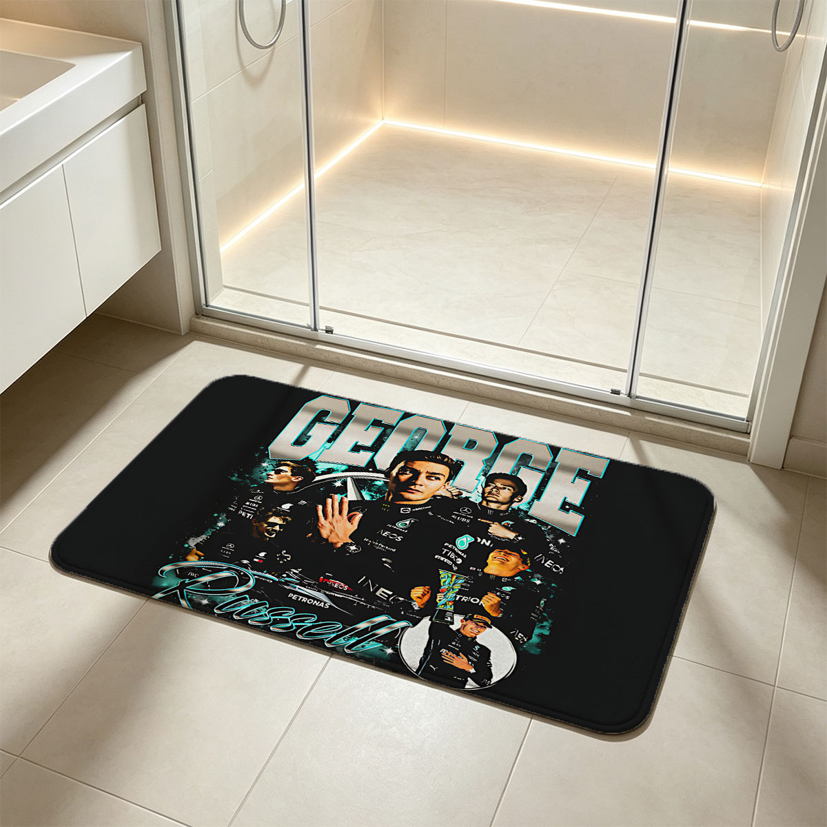 George Russell: Mercedes-AMG Petronas Formula One Driver, Racing Champion, Team Leader, and Motorsport Icon - Flannel floor mat