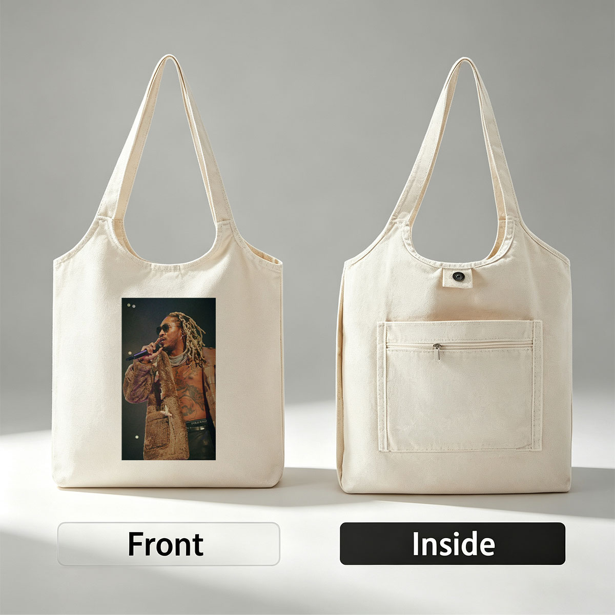 Future Performing on Stage in a Fur Coat and Sunglasses - Canvas shoulder bags/