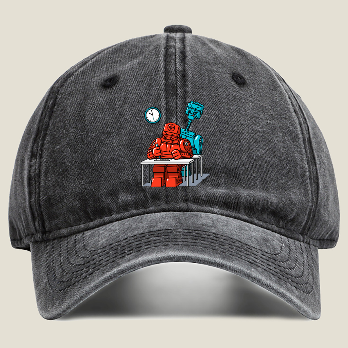 Red Robot Medic Studying at Desk - Washed Denim - Baseball Cap