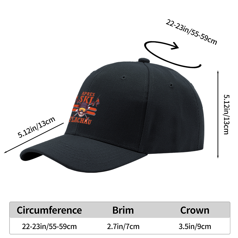 1pc New Baseball Cap with Apres Ski Flachau Skull and Snowboard Print Unisex Adjustable Hat for Outdoor Winter Activities Adults and Teens