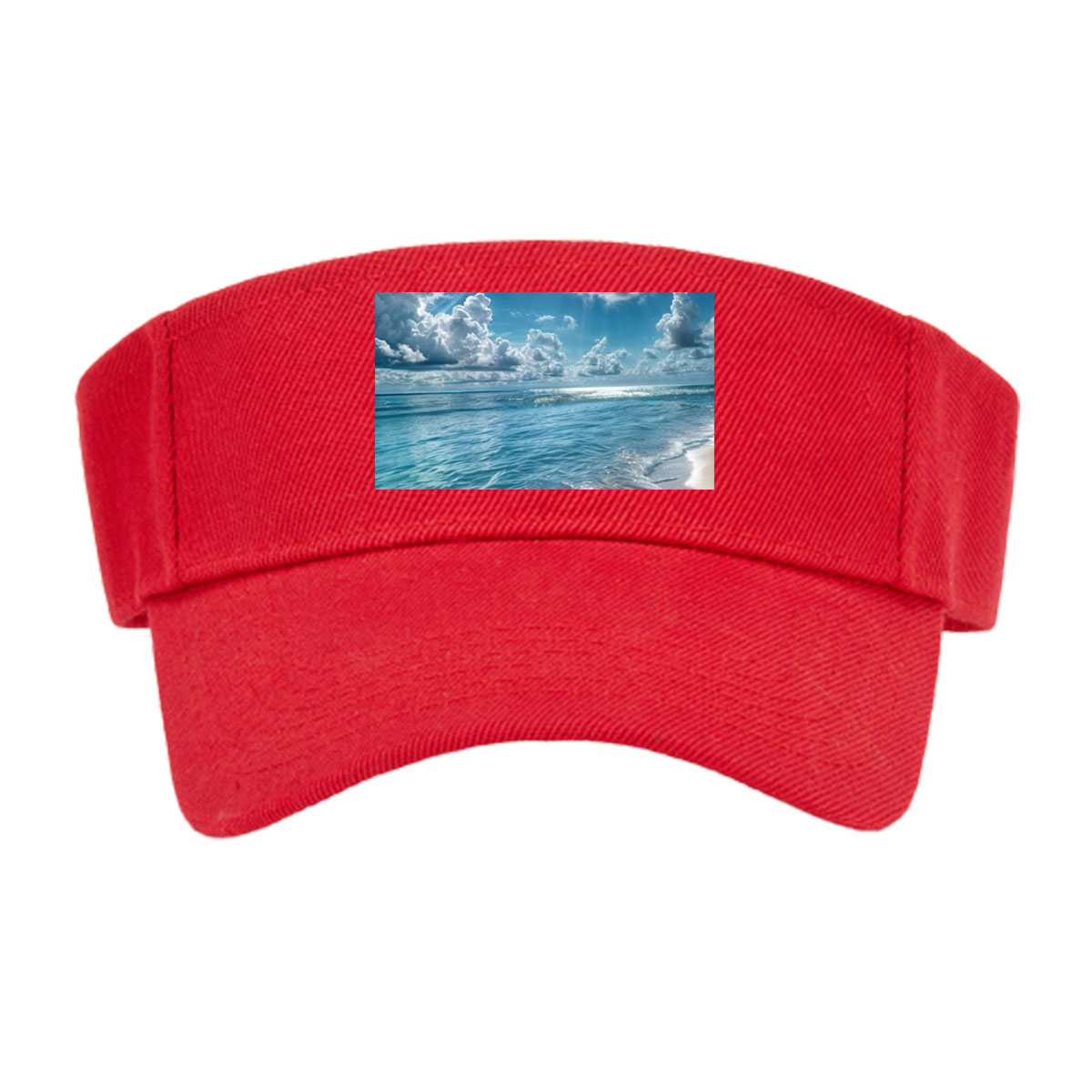 Sunlit Beach with Crystal Clear Waters and Fluffy Clouds -  Visor cap