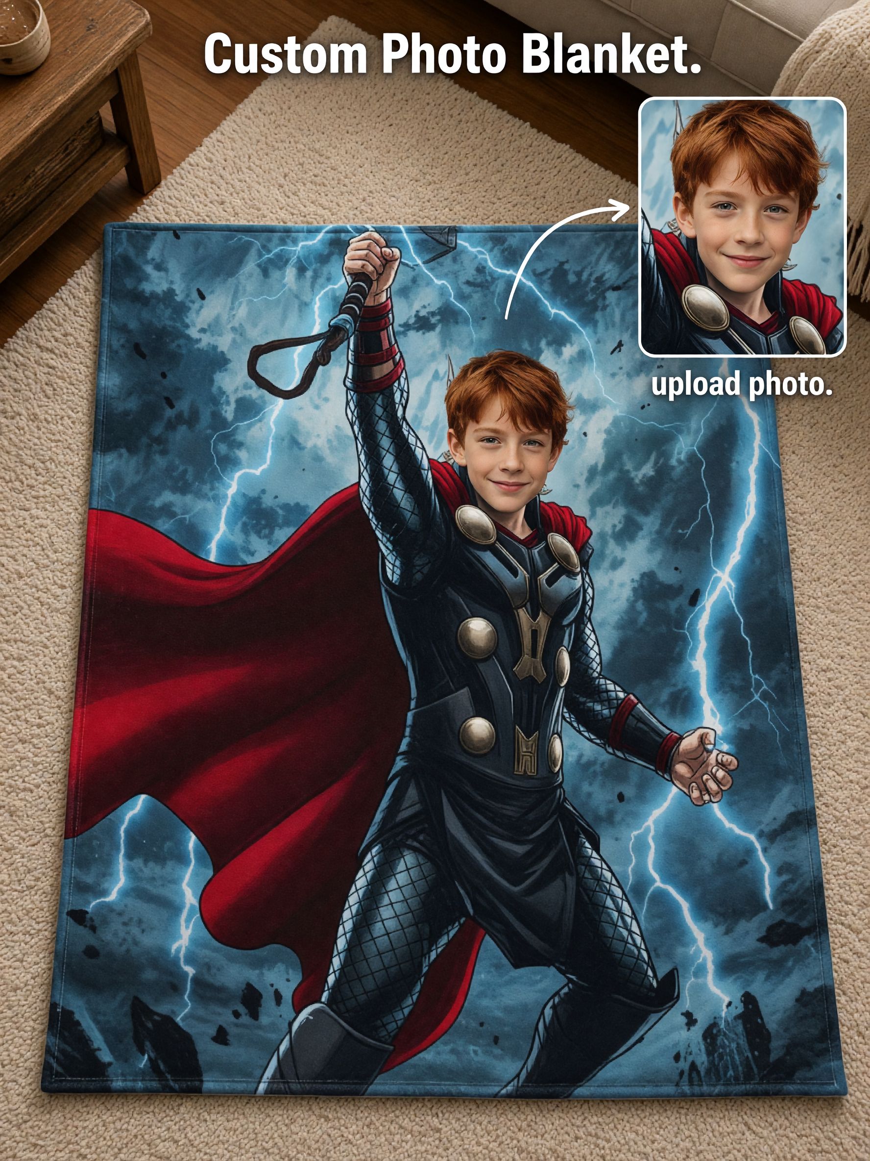 Personalized Face Photo Superhero Flannel Fleece Blanket Ultra Soft Cozy Throw for Bed Sofa Ideal Custom Gift