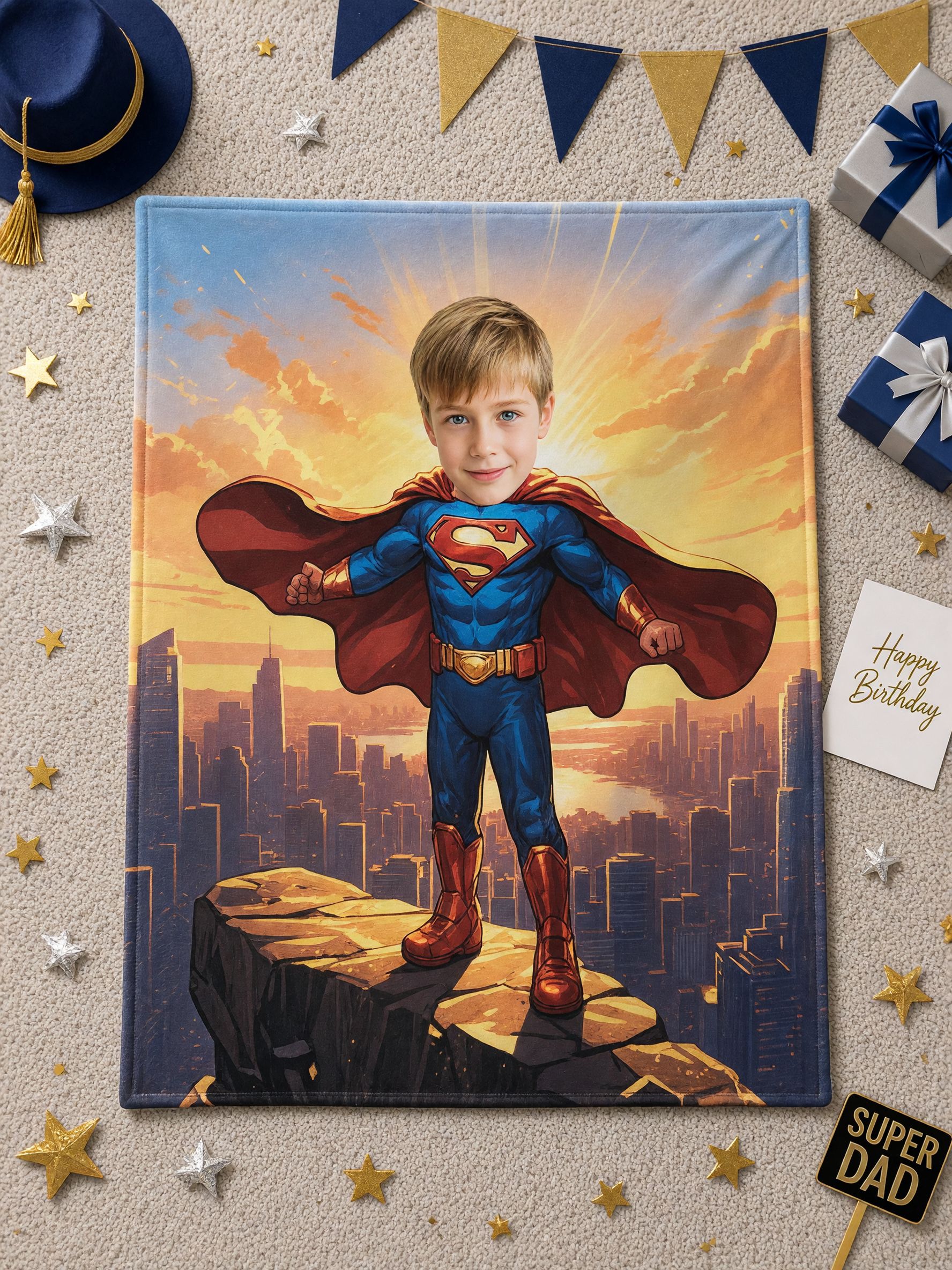 Personalized Superhero Face Photo Blanket Soft Plush Flannel Throw Cover Ideal Custom Gift for Kids
