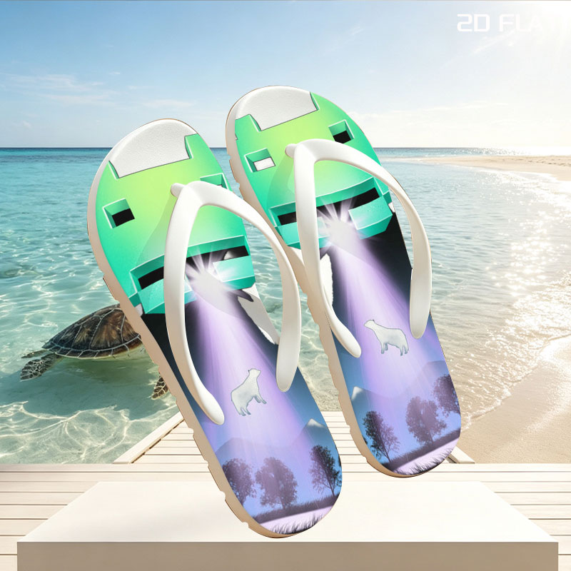Alien Invader and Dog in Beam of Light -  flip-flops