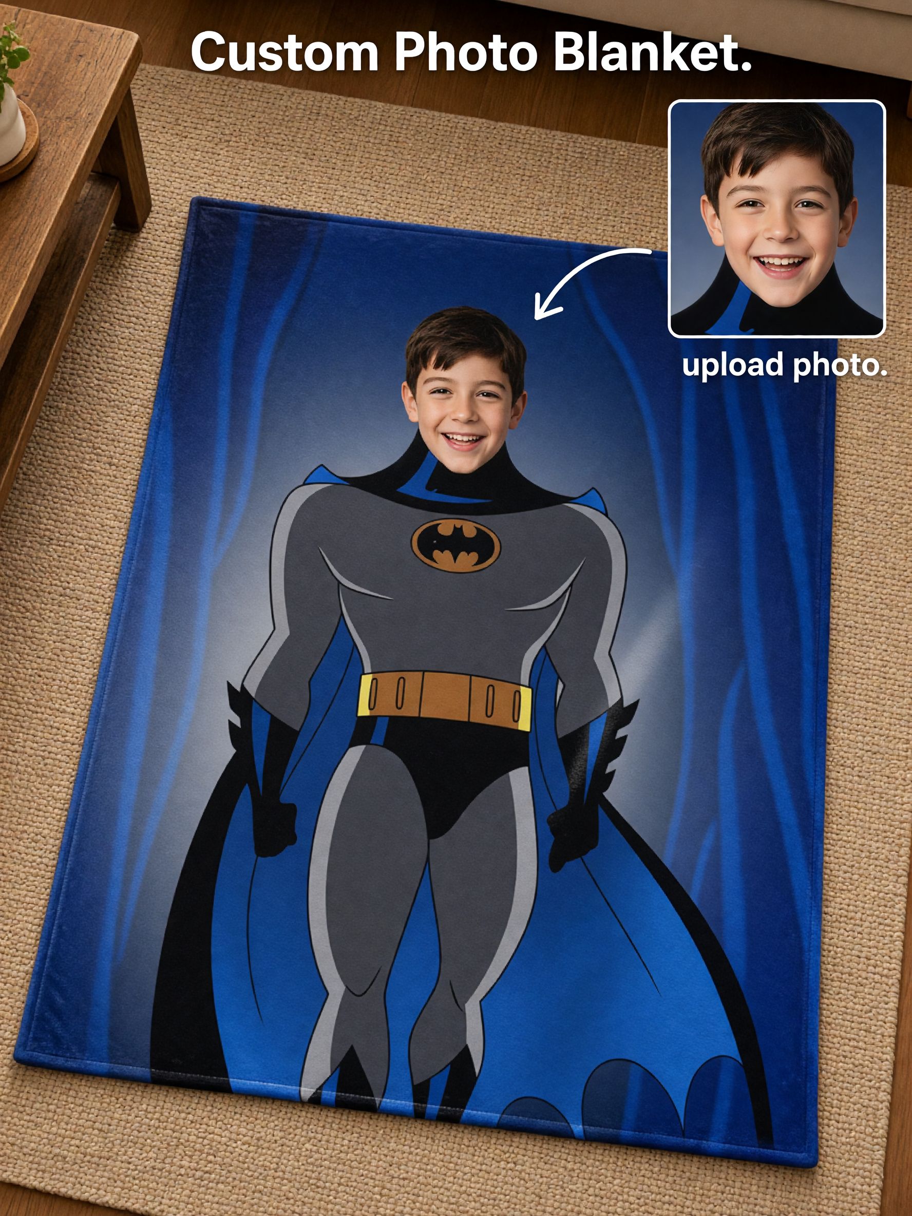 Custom Photo Superhero Fleece Blanket Personalized Face Flannel Throw Anti-Pilling Cozy Warm Bed Sofa Wrap Unique