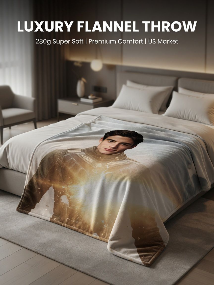 Custom Face Photo Flannel Fleece Blanket, Personalized Superhero Portrait Throw Blanket for Bed Couch Sofa, Unique Gift