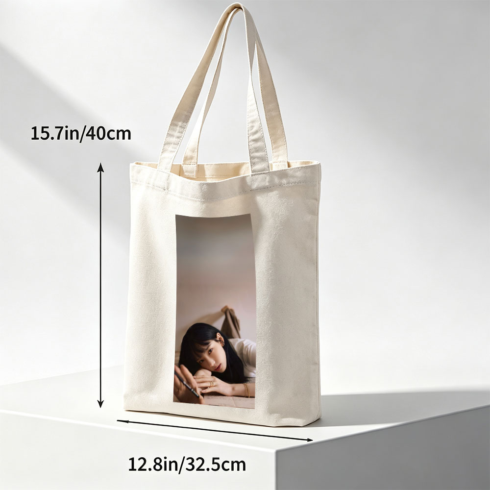 Kim Min-ji Lying on Floor Holding Pen in Soft Lighting Portrait - Canvas tote bags