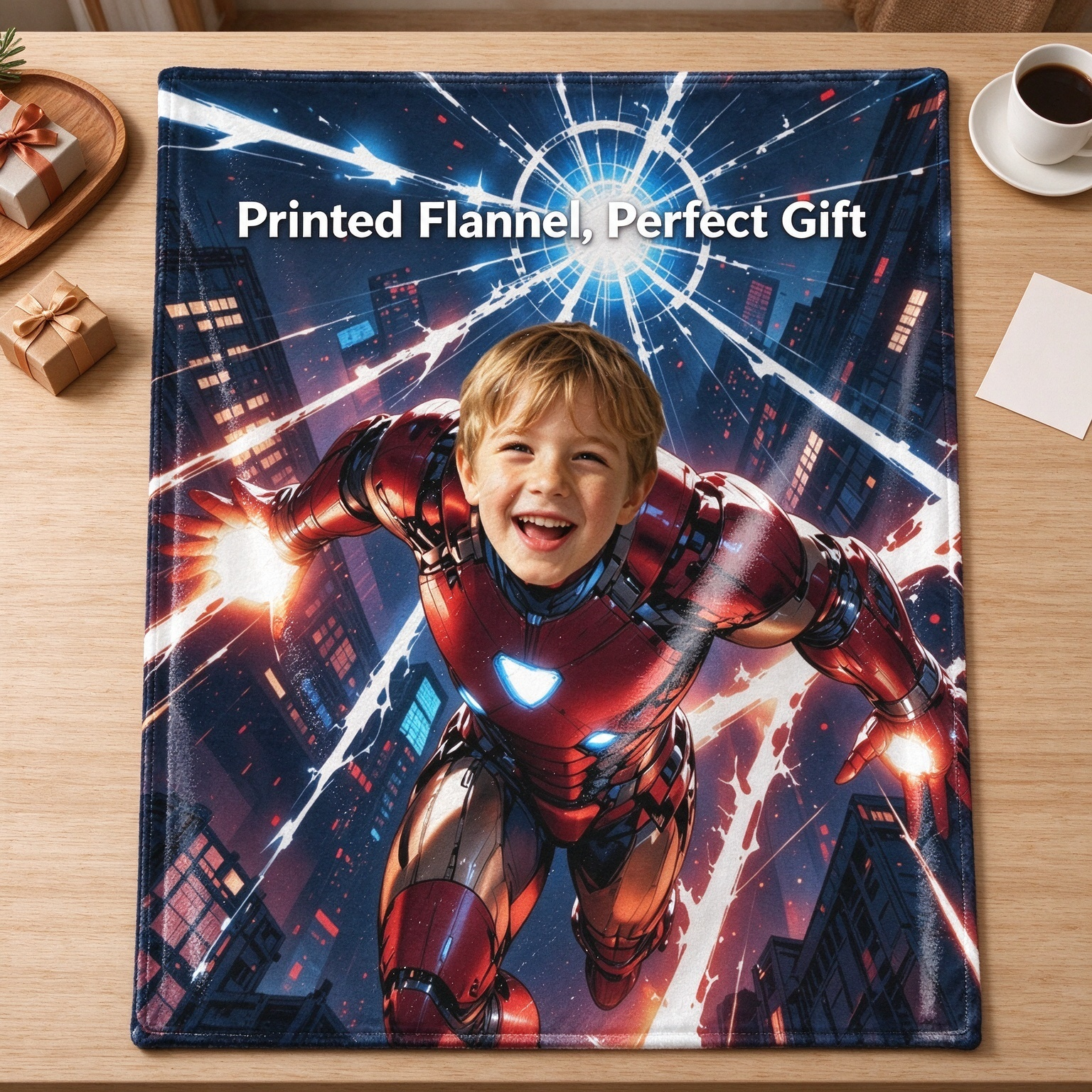 Custom Face Superhero Blanket, Personalized Photo Soft Flannel Fleece Throw, Ideal Cozy Gift for Kids and Family