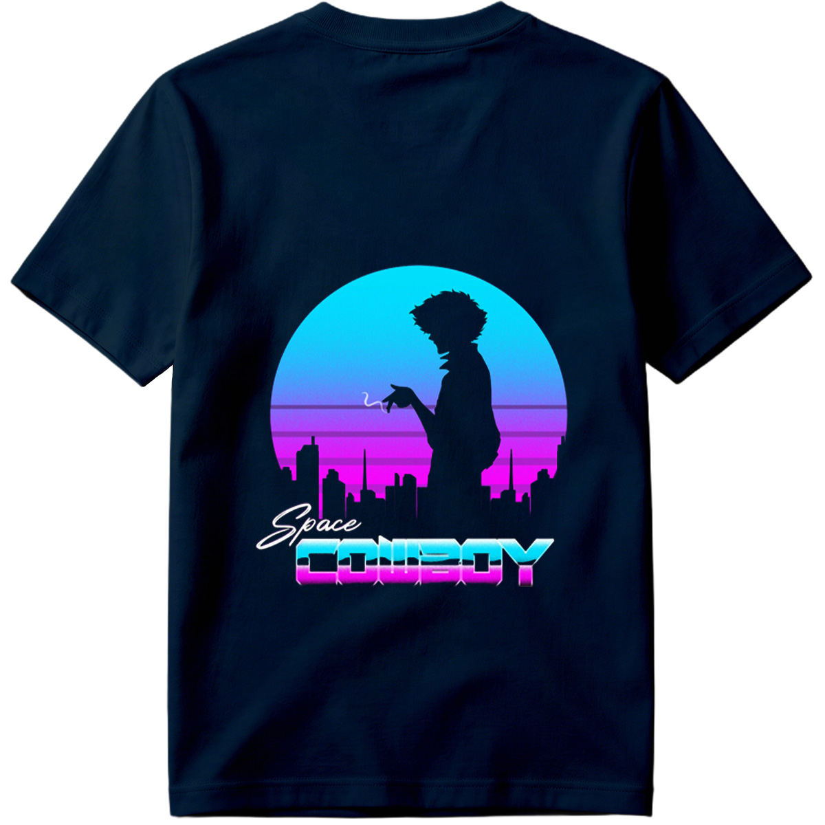 Space Cowboy - Silhouette of a Man Against a Neon Cityscape - Tee