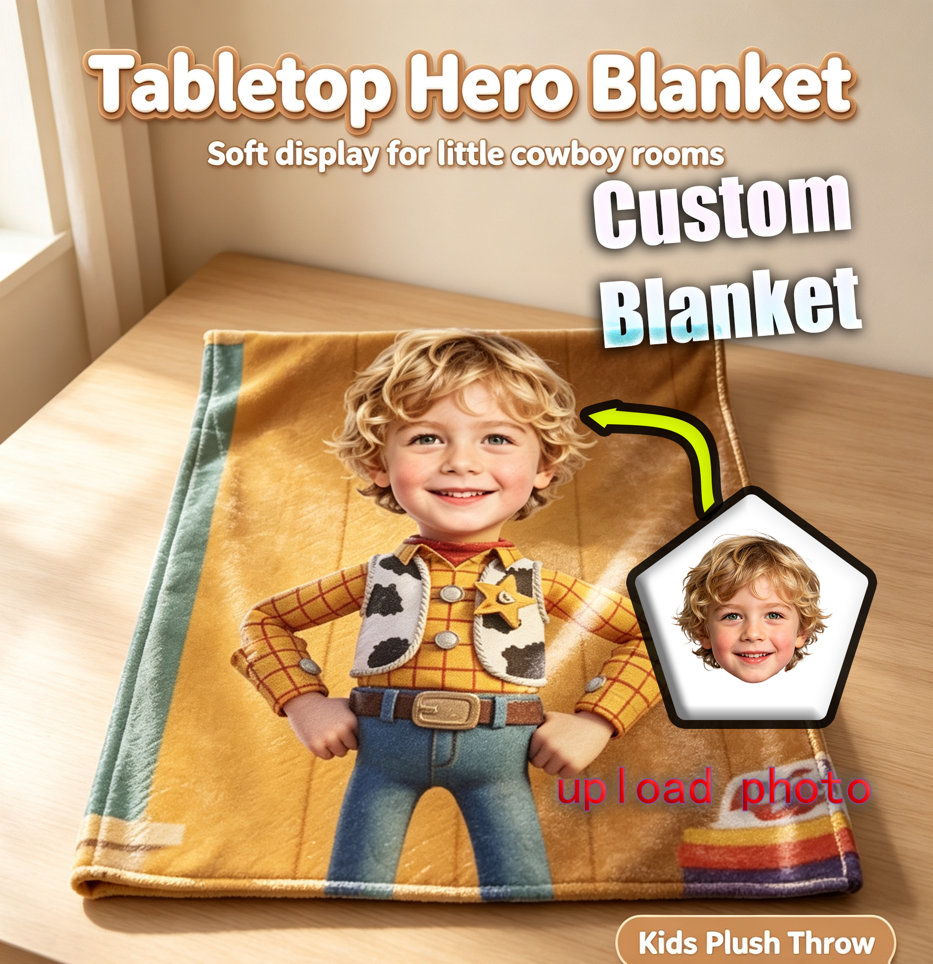 Toy Story Sheriff Woody Custom Photo Blanket for Boys, Soft Flannel Throw Blanket