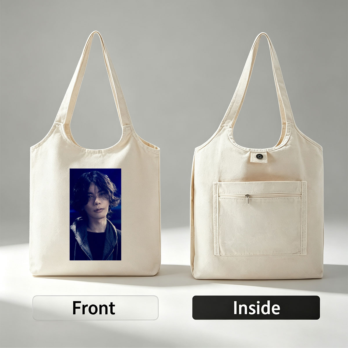 Yosuke Nagai in a dramatic scene with intense blue lighting and a stylish jacket - Canvas shoulder bags/
