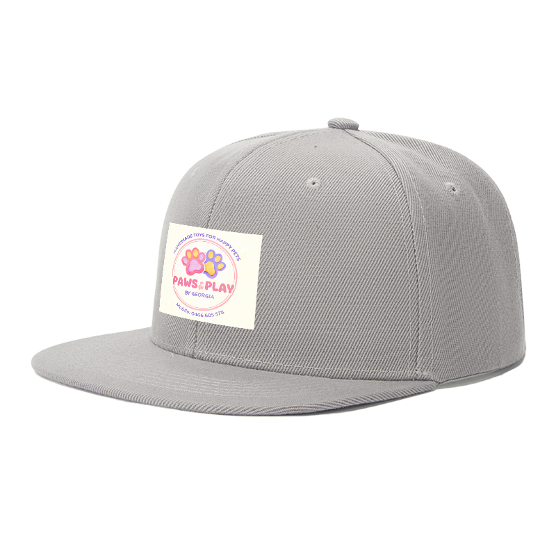 Flat Brim Baseball Cap Paws & Play Logo Print Streetwear Underground Skate Style for Basketball Court Skate Park Urban Lifestyle Skaters Rappers Streetwear Enthusiasts