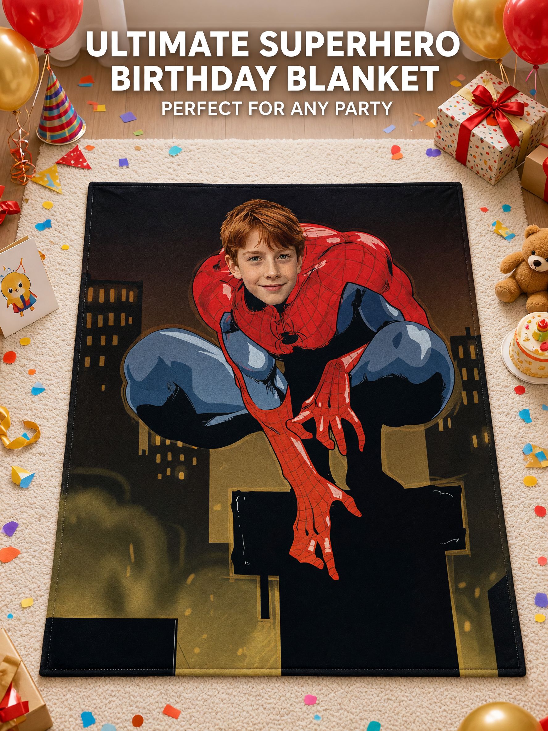 Custom Photo Superhero Flannel Fleece Blanket Personalized Face Plush Throw Gift for Kids and Fans