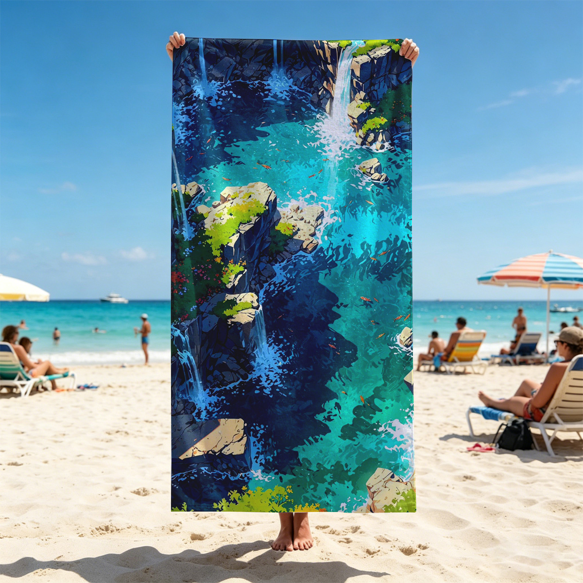 Crystal Clear Waterfalls in a Lush Canyon - Beach towels