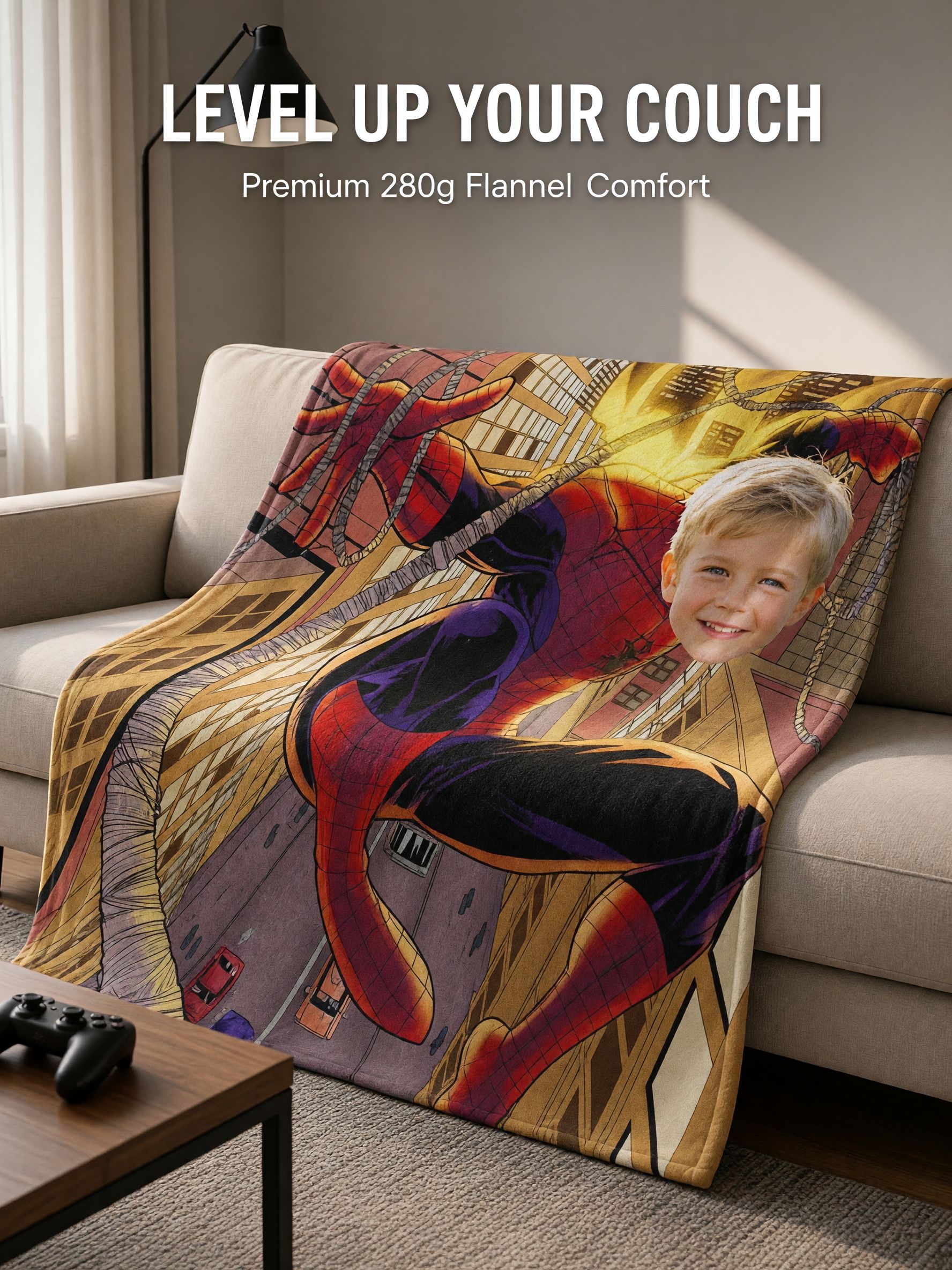Custom Face Photo Superhero Fleece Blanket, Personalized Comic Hero Plush Throw for Bed Couch, Ideal Cozy Birthday Gift