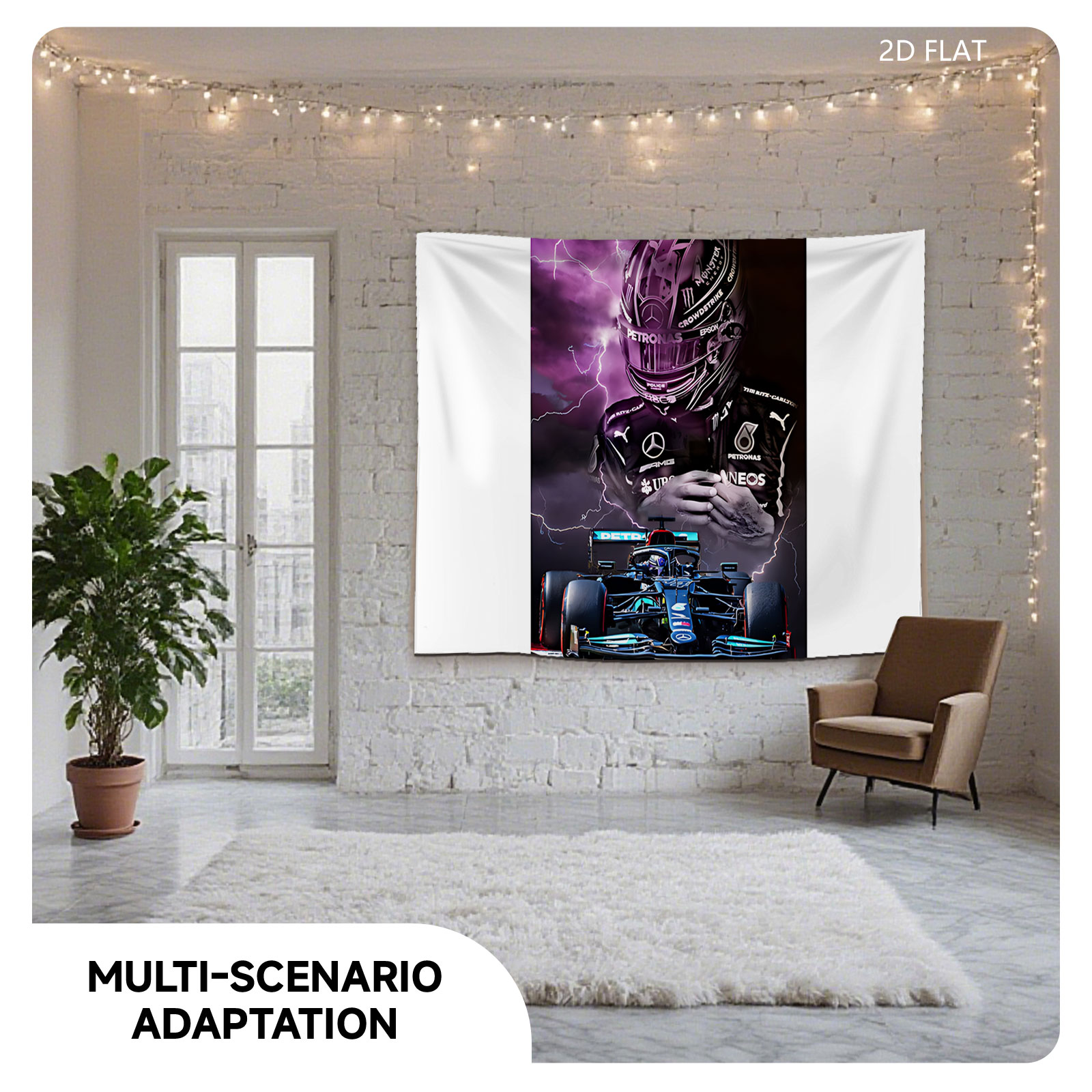 Lewis Hamilton, Mercedes-AMG Petronas F1 Driver, in Action with Lightning Background - Tapestry