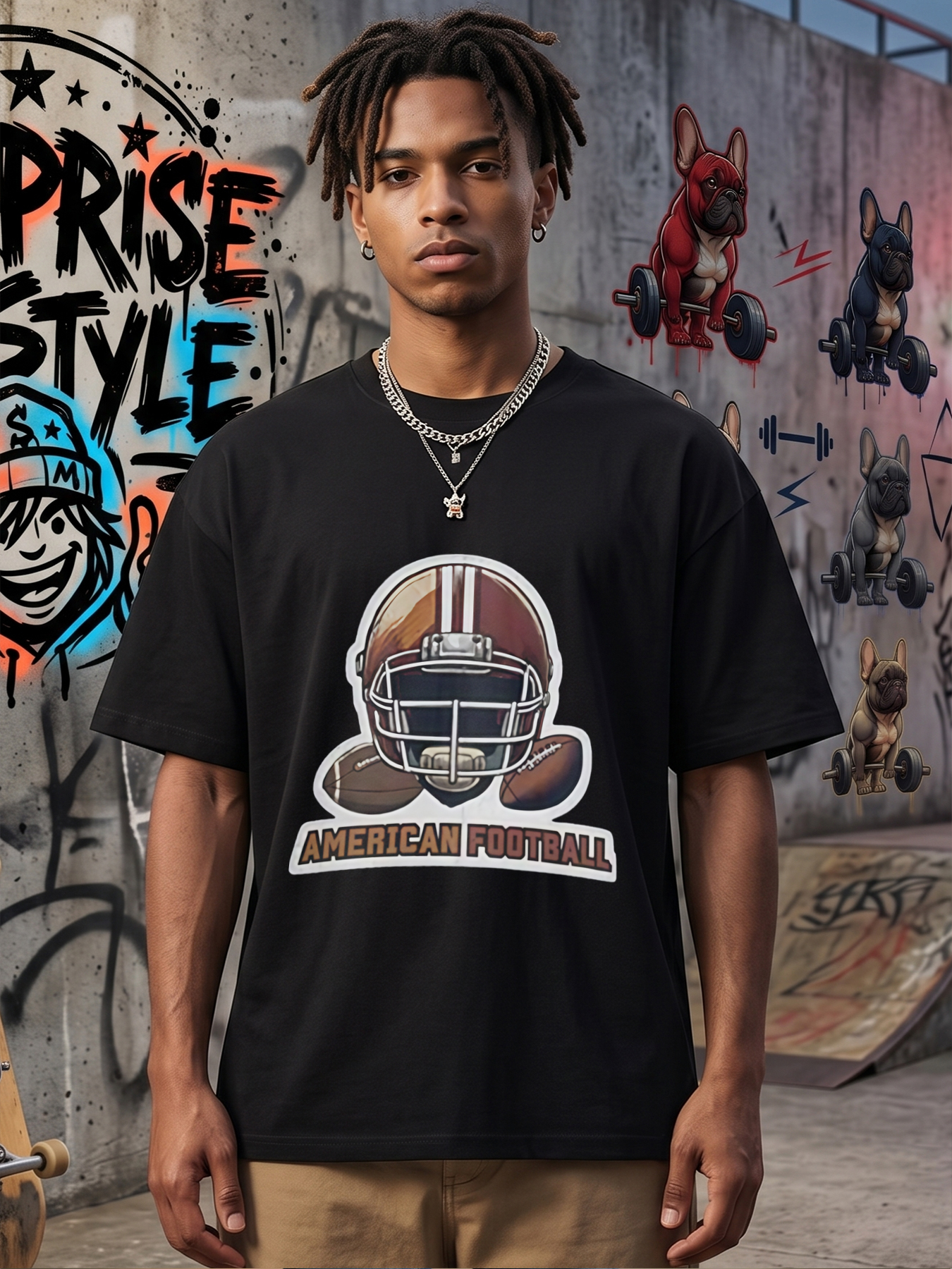 Men's Printed T-Shirt American Football Helmet and Ball Graphic Text Casual Round Neck Summer Lightweight Breathable Short Sleeve Tee for Sports Fans and Outdoor Activities
