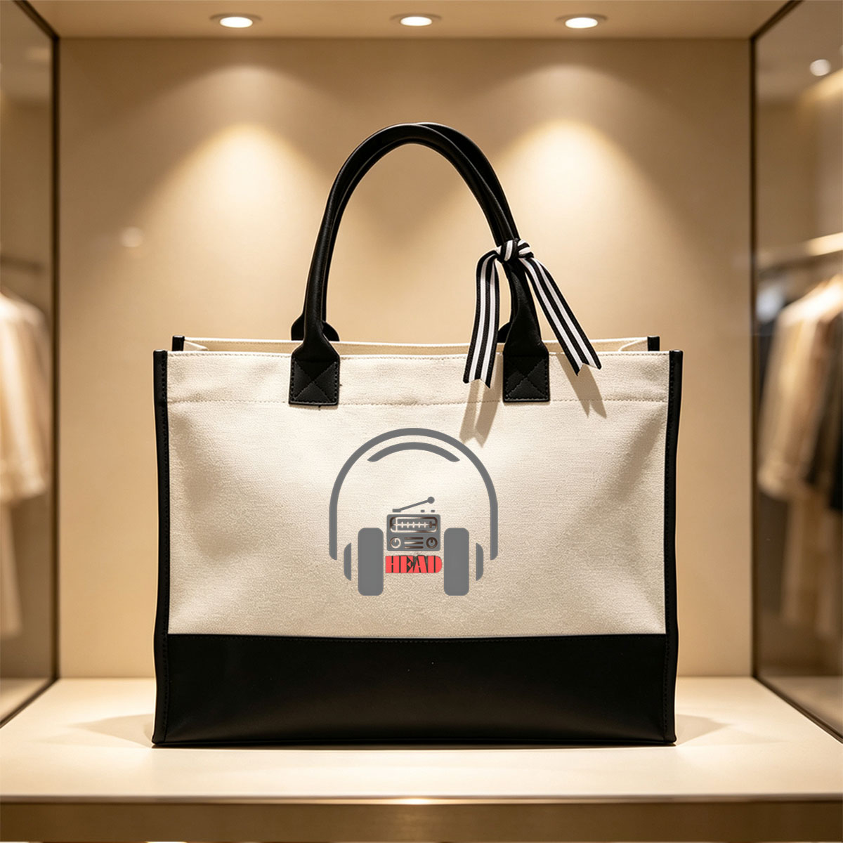 Headphones with Radio Logo - Canvas patchwork gift tote bag