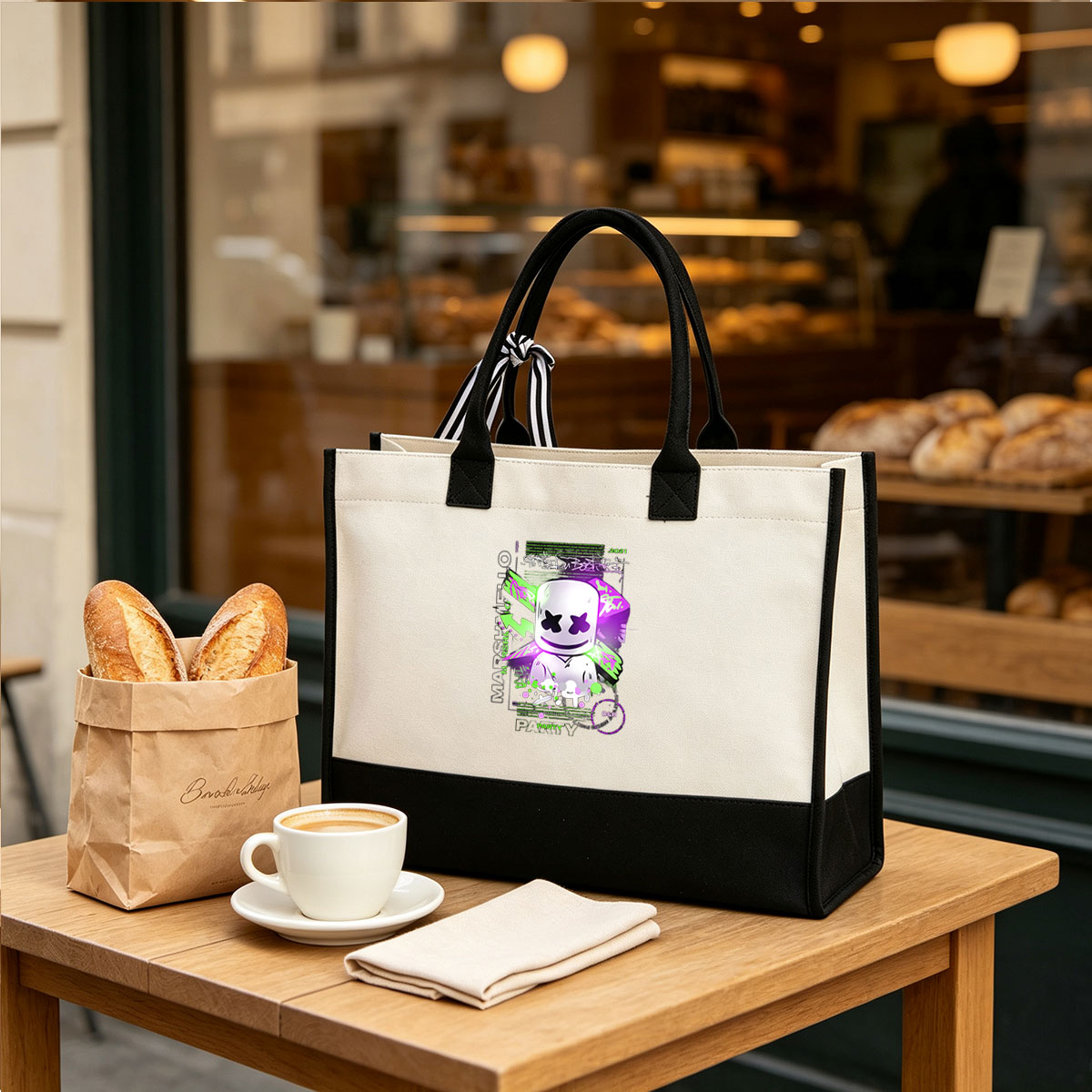 Marshmello Music Party 2021: DJ DSH & Mapshelio Collaboration Event - Canvas patchwork gift tote bag