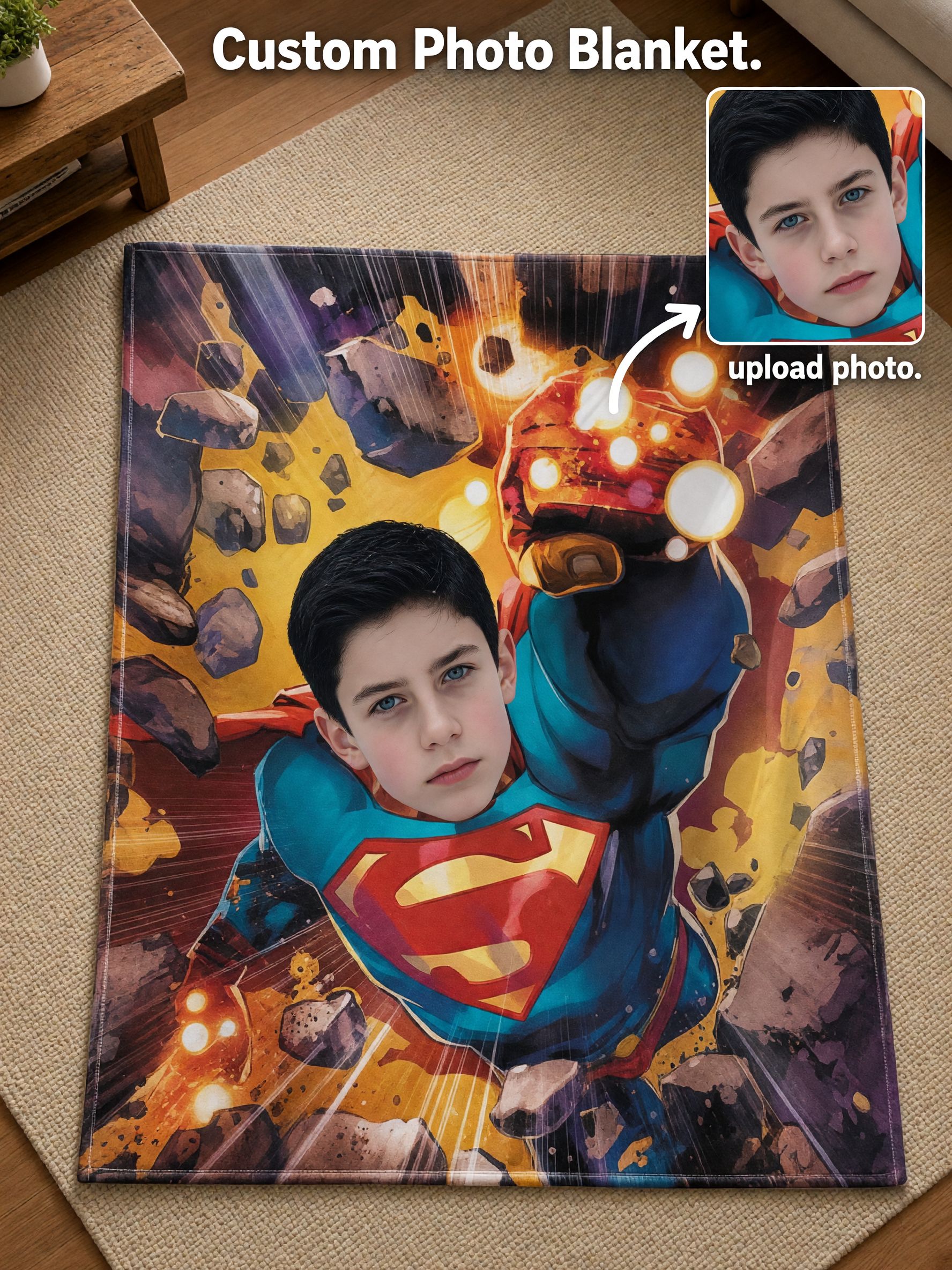 Custom Photo Face Superhero Flannel Blanket Ultra Soft Anti Pilling Plush Fleece Throw Personalized Keepsake Gift for