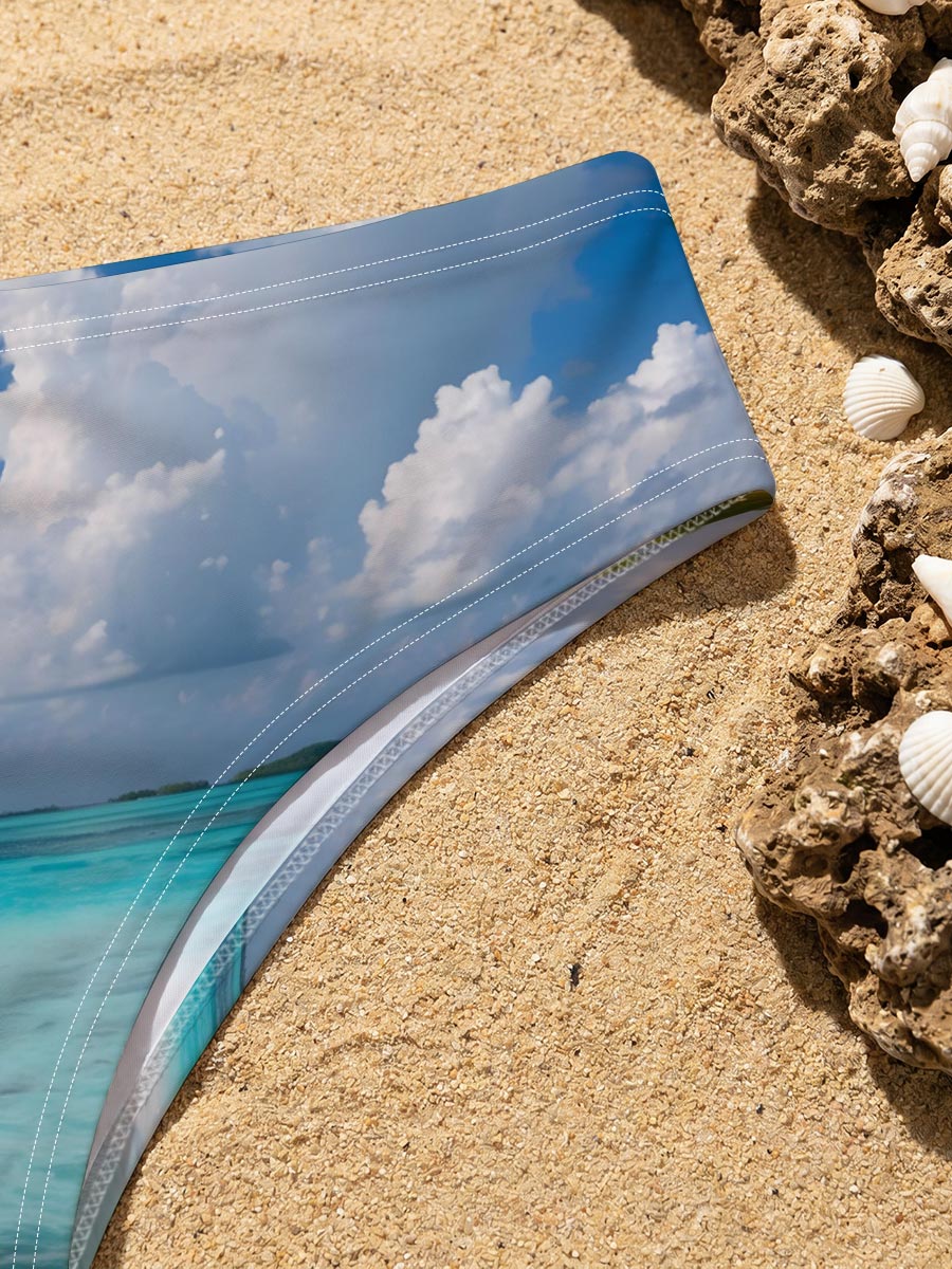 Crystal Clear Waters and White Sand Beach Under Blue Sky -  Men's swim trunks