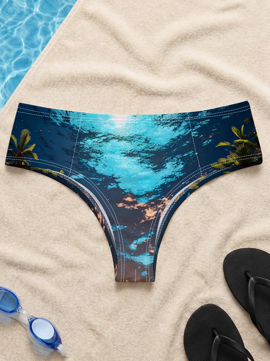 Man stands on water under surreal sky, surrounded by palm trees at twilight -  Men's swim trunks