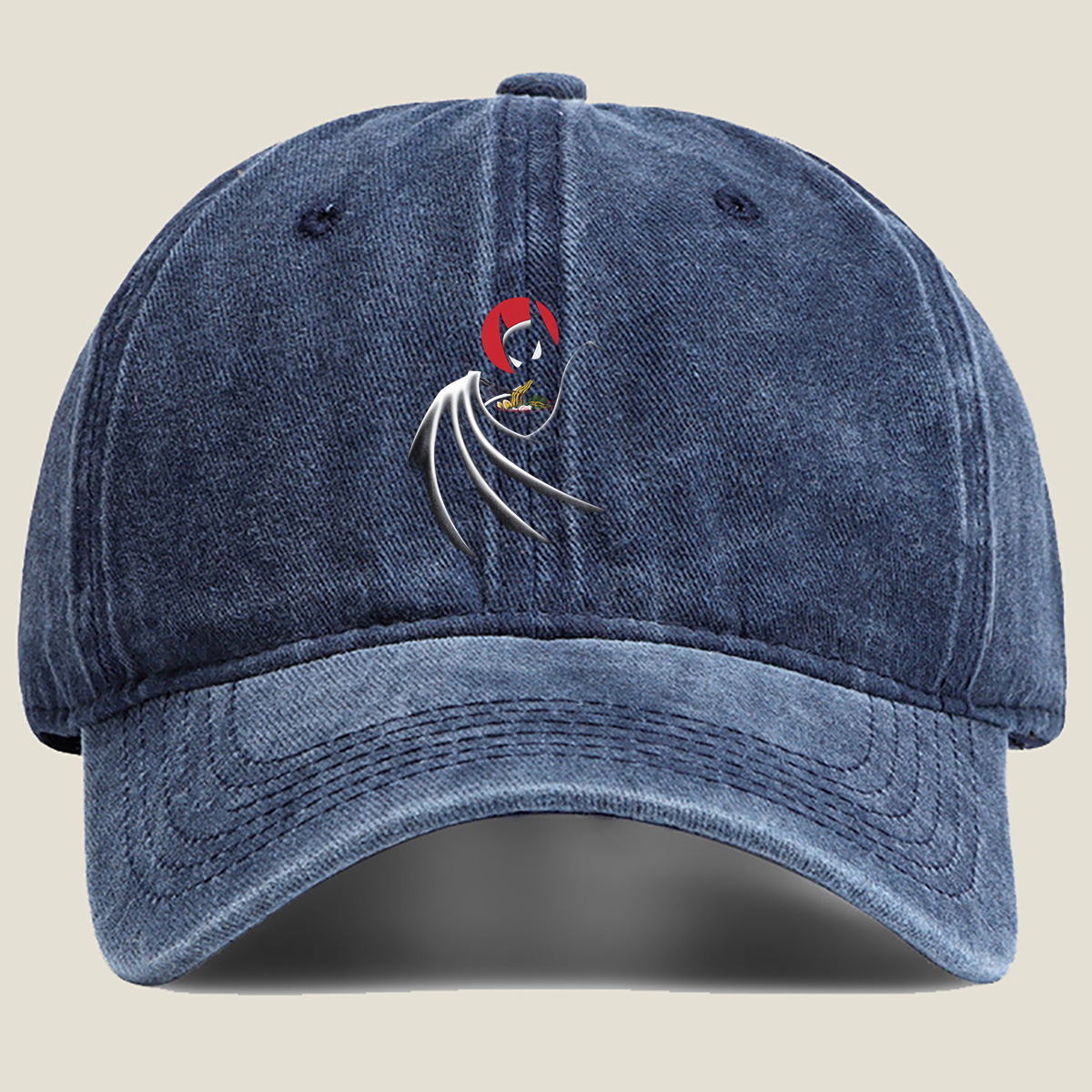 Batman Eating Ramen - Washed Denim - Baseball Cap