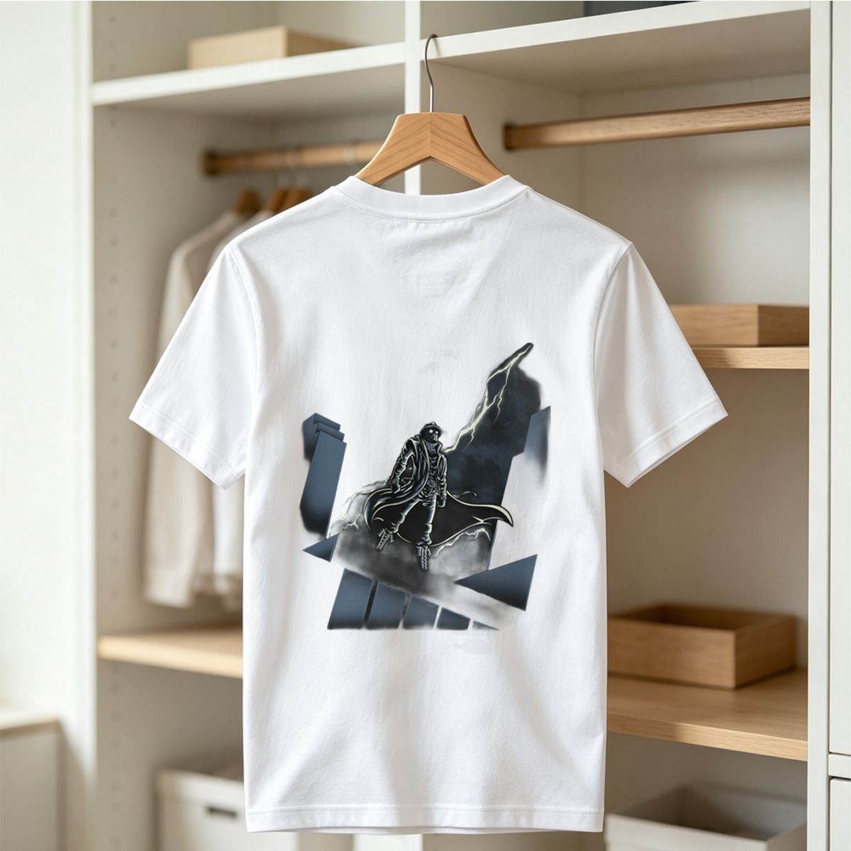The Shadow of the Storm: Dark Hero on Rooftop - Tee