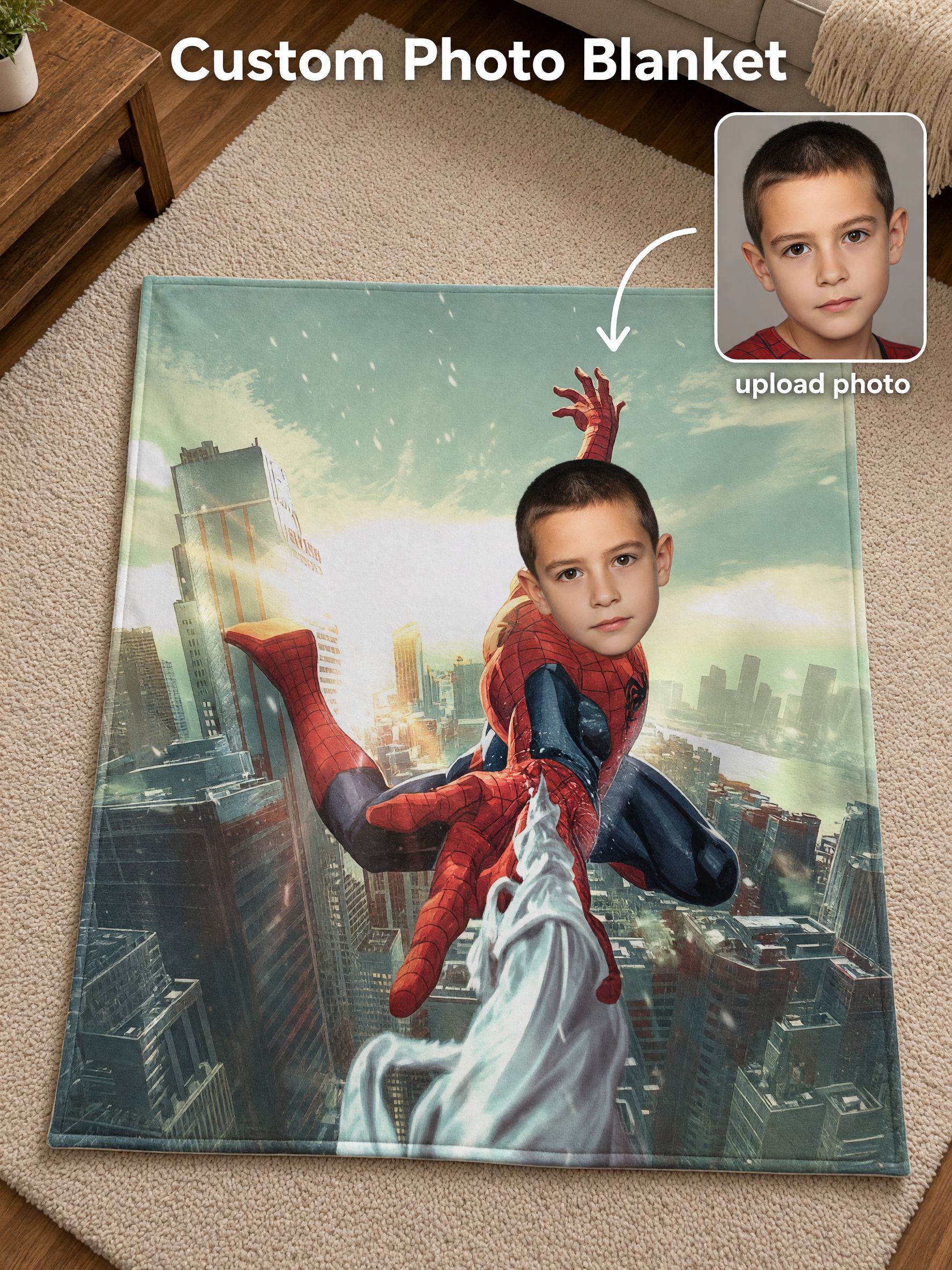 Personalized Face Superhero Flannel Blanket, Custom Photo Soft Plush Throw, Ideal Personalized Gift for Kids and Family
