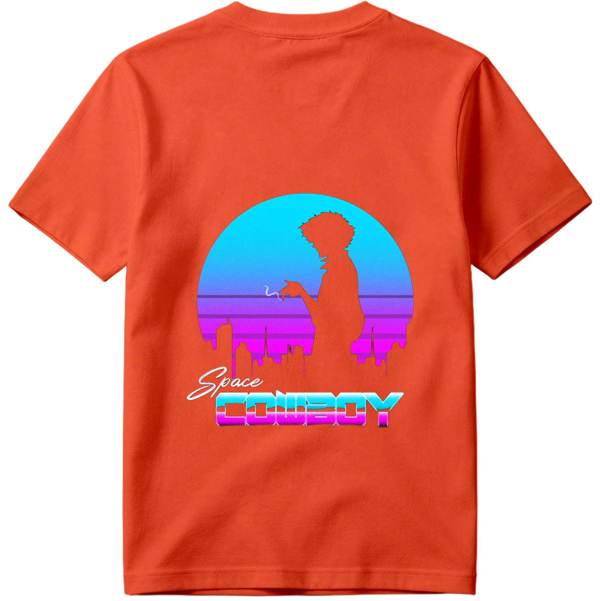 Space Cowboy - Silhouette of a Man Against a Neon Cityscape - Tee
