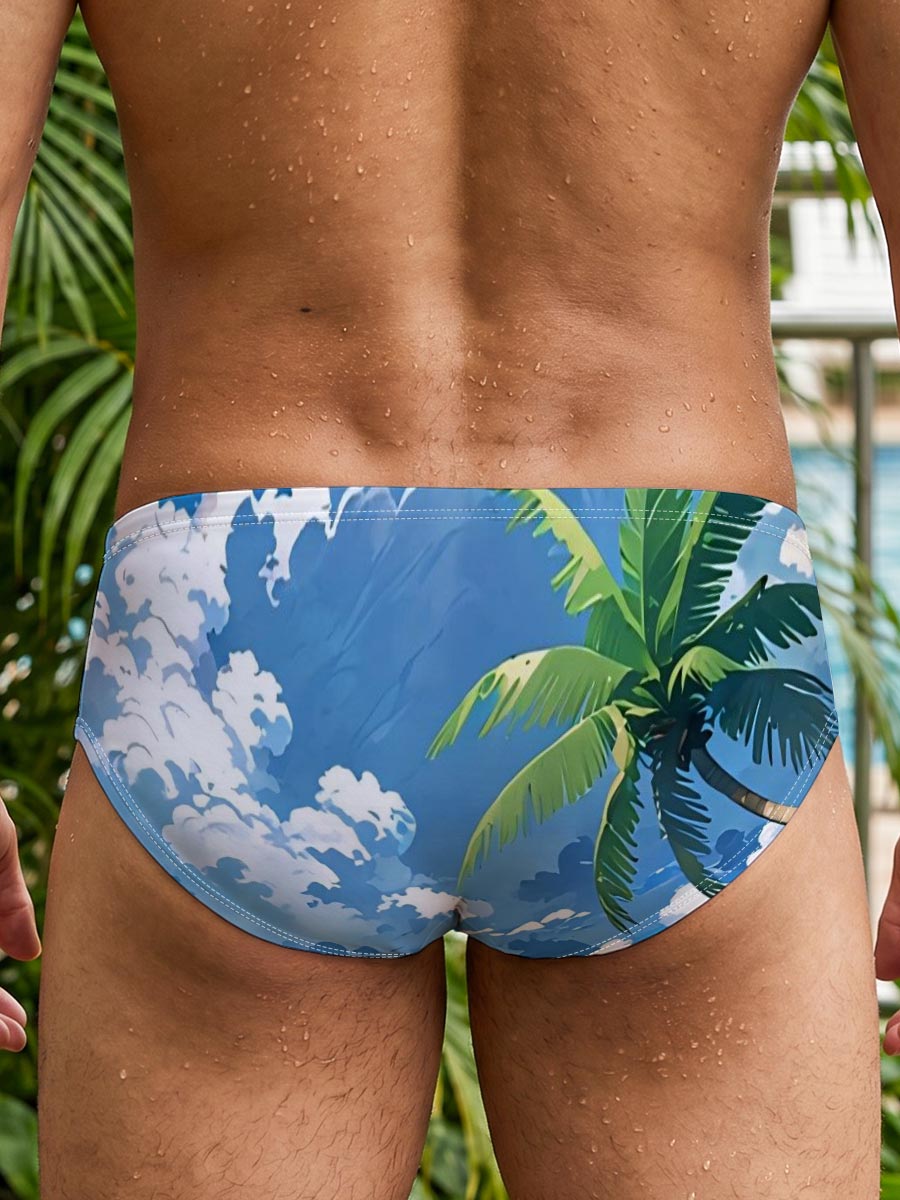 Tropical Beach with Palm Trees and Blue Sky -  Men's swim trunks