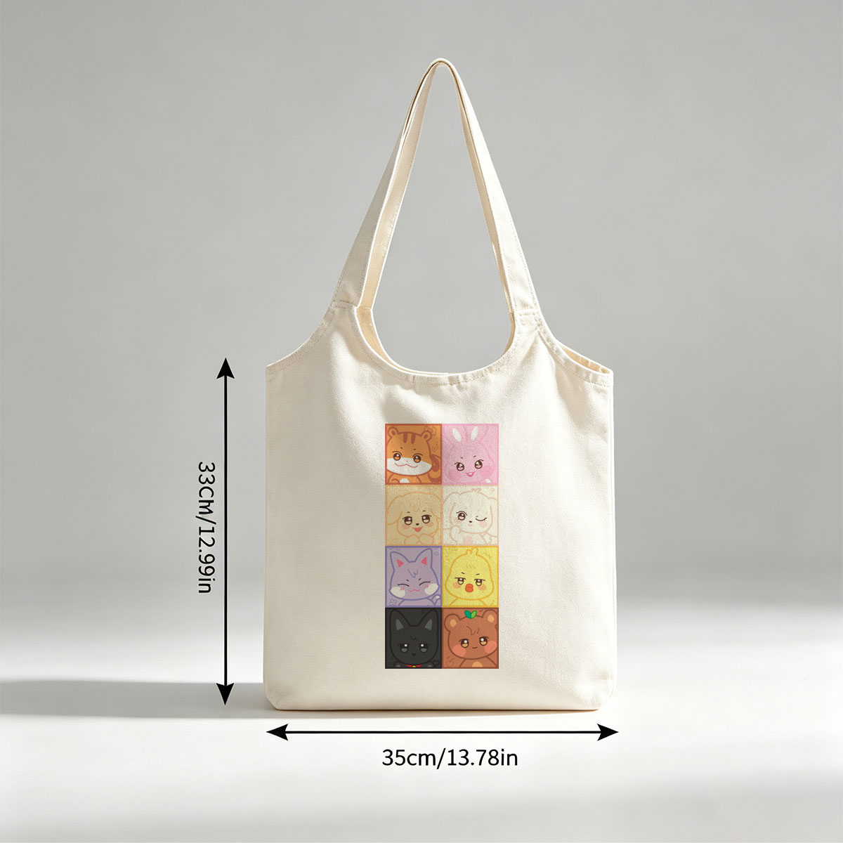 Cute Animal Characters Grid Featuring Kawaii Cartoon Animals in Colorful Squares - Canvas shoulder bags/