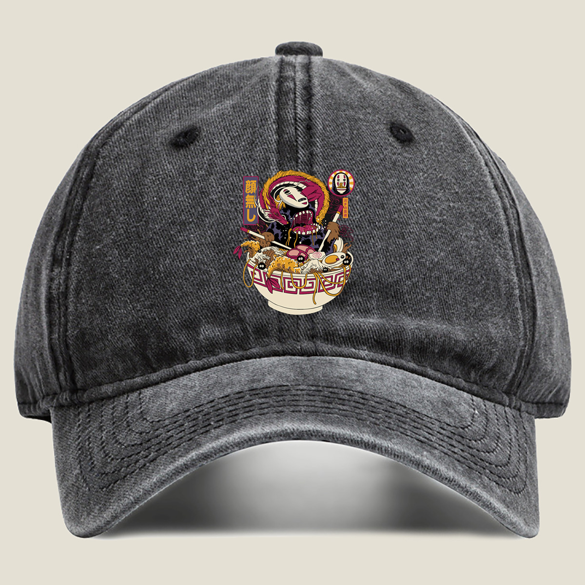 No-Face Ramen: Spirited Away Fusion Art - Washed Denim - Baseball Cap