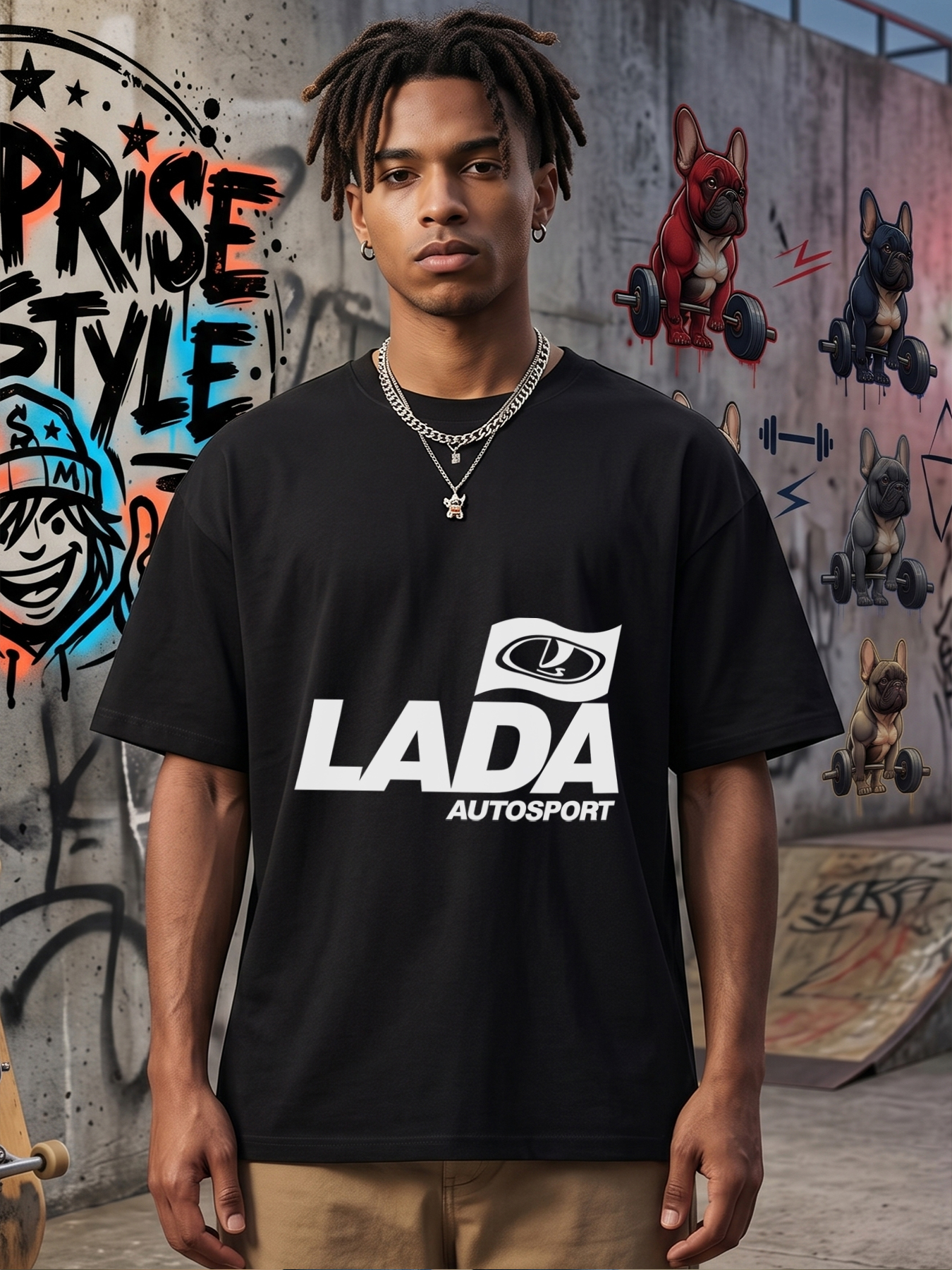 Men's LADA Autosport Logo Print T-Shirt Casual Round Neck Summer Lightweight Breathable Short Sleeve Tee for Car Enthusiasts and Motorsport Fans