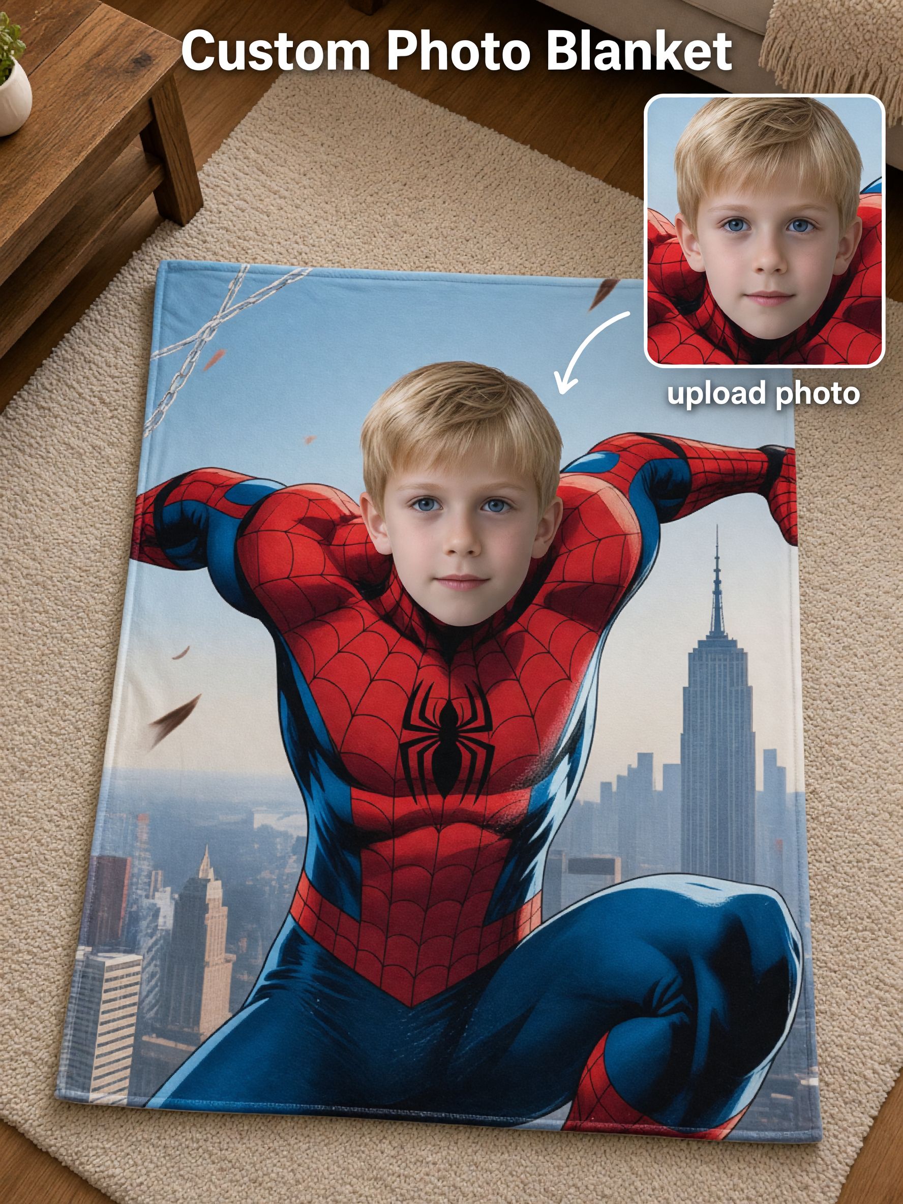 Custom Face Photo Superhero Flannel Blanket Ultra Soft Plush Throw Bed Couch Cover Ideal Personalized Gift