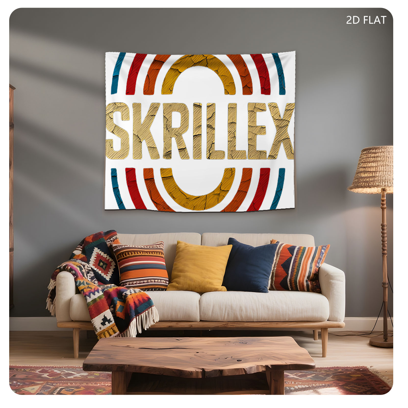 Skrillex Logo with Rainbow Rings and Cracked Texture Design - Tapestry