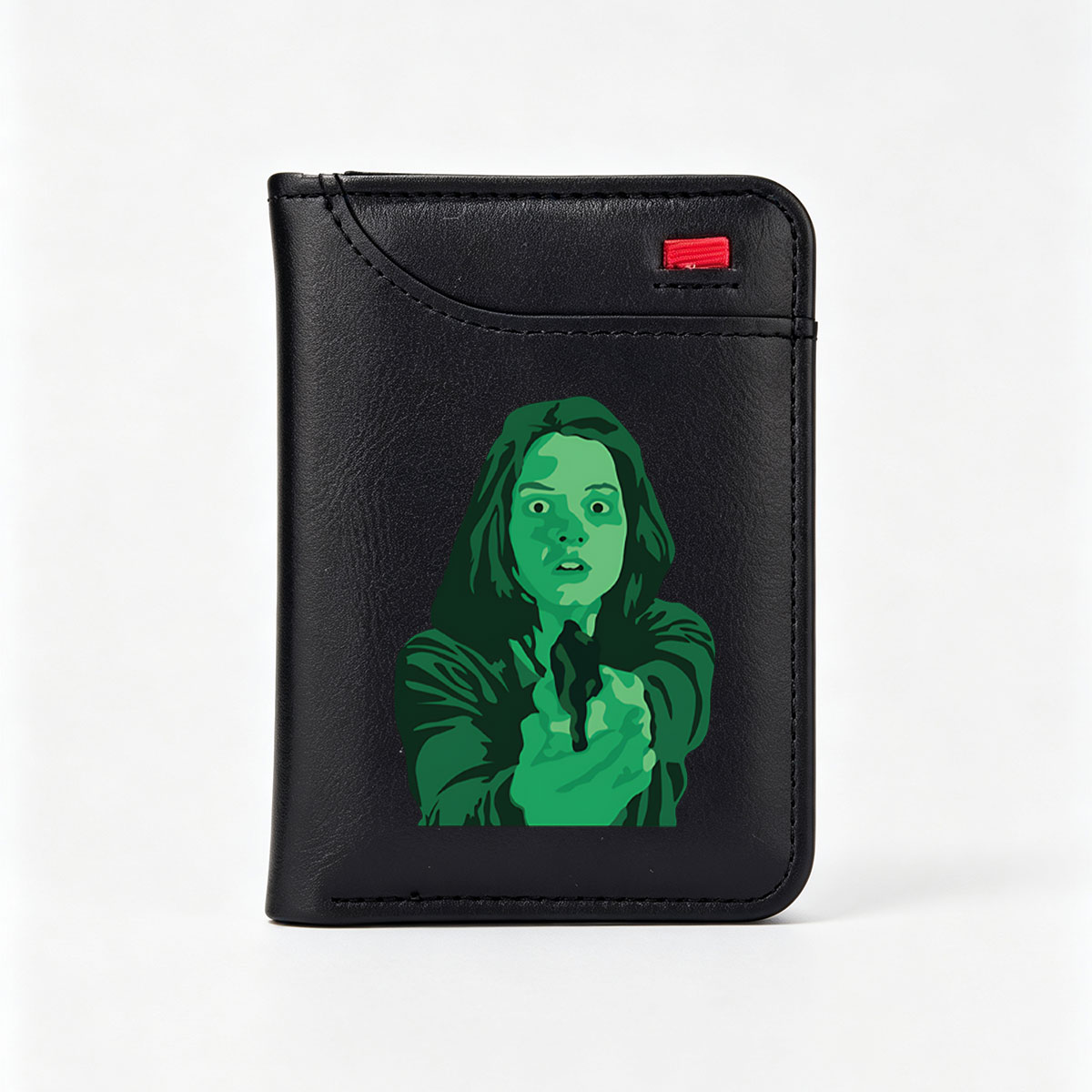 Woman with Green Skin Holding Gun - Vertical Style Wallet
