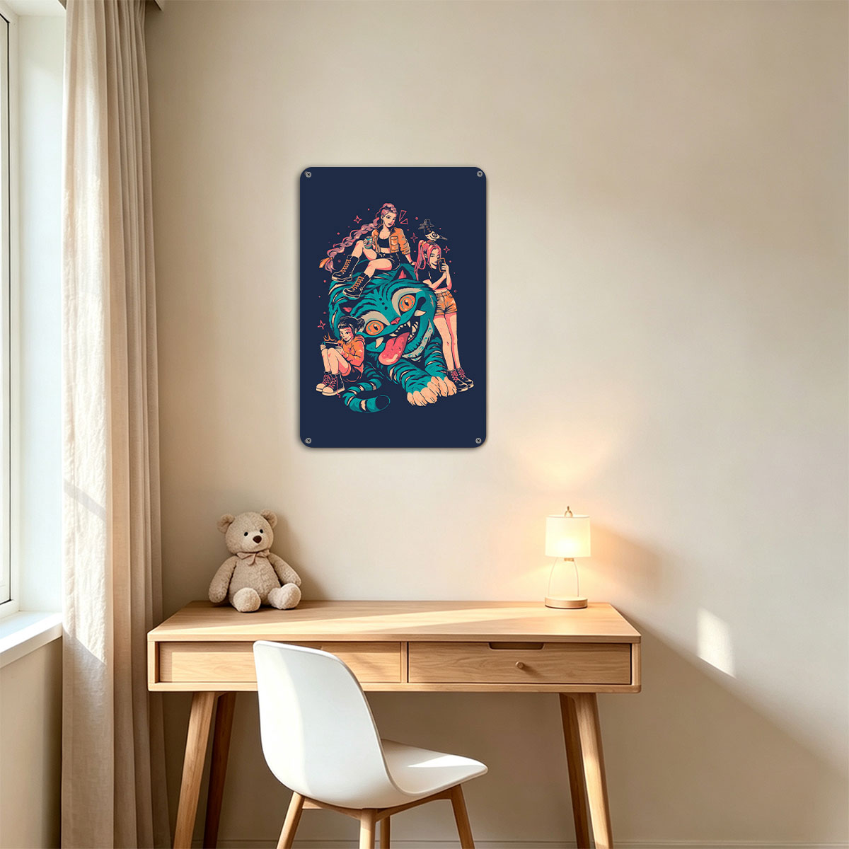 Three Girls and a Giant Cat: Urban Fantasy Adventure - painting